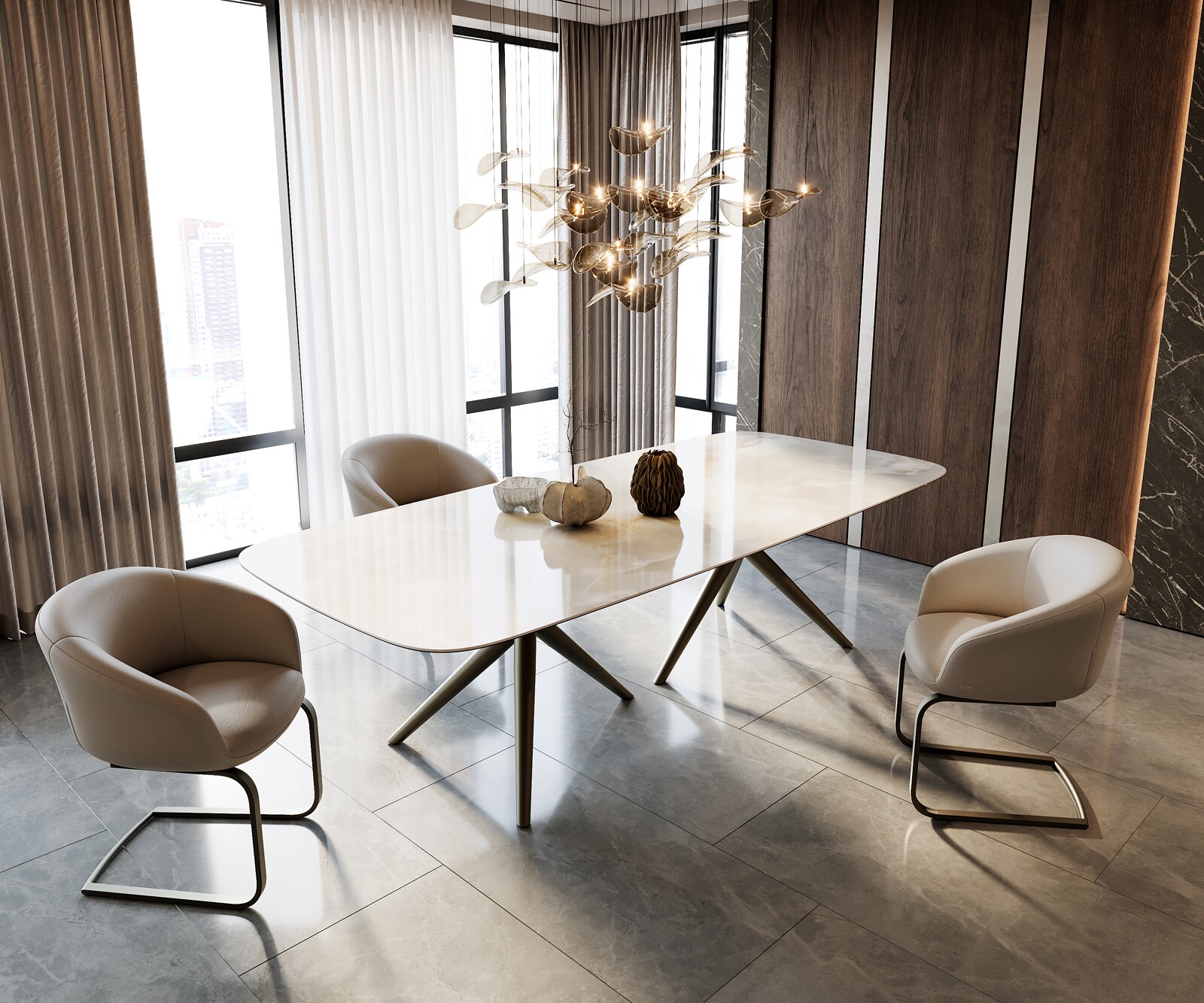 Stół do jadalni Edge kształt beczki 270x120cm ceramika Iris FMG Onice Grigio rama Estelar metal kolor tytanowy 7