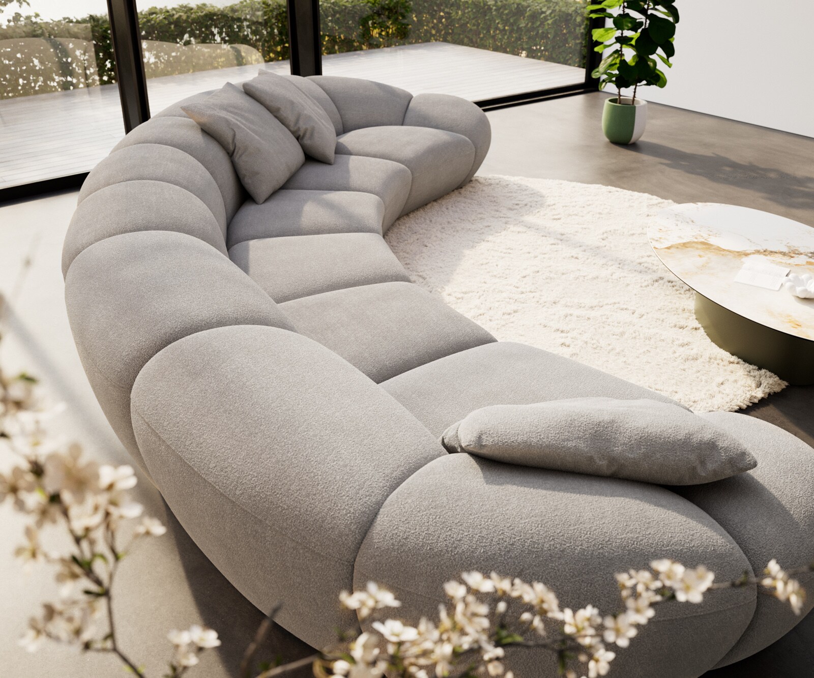 Sofa Lunna 470x210 cm miękka tkanina strukturalna szara 3 poduszki 3