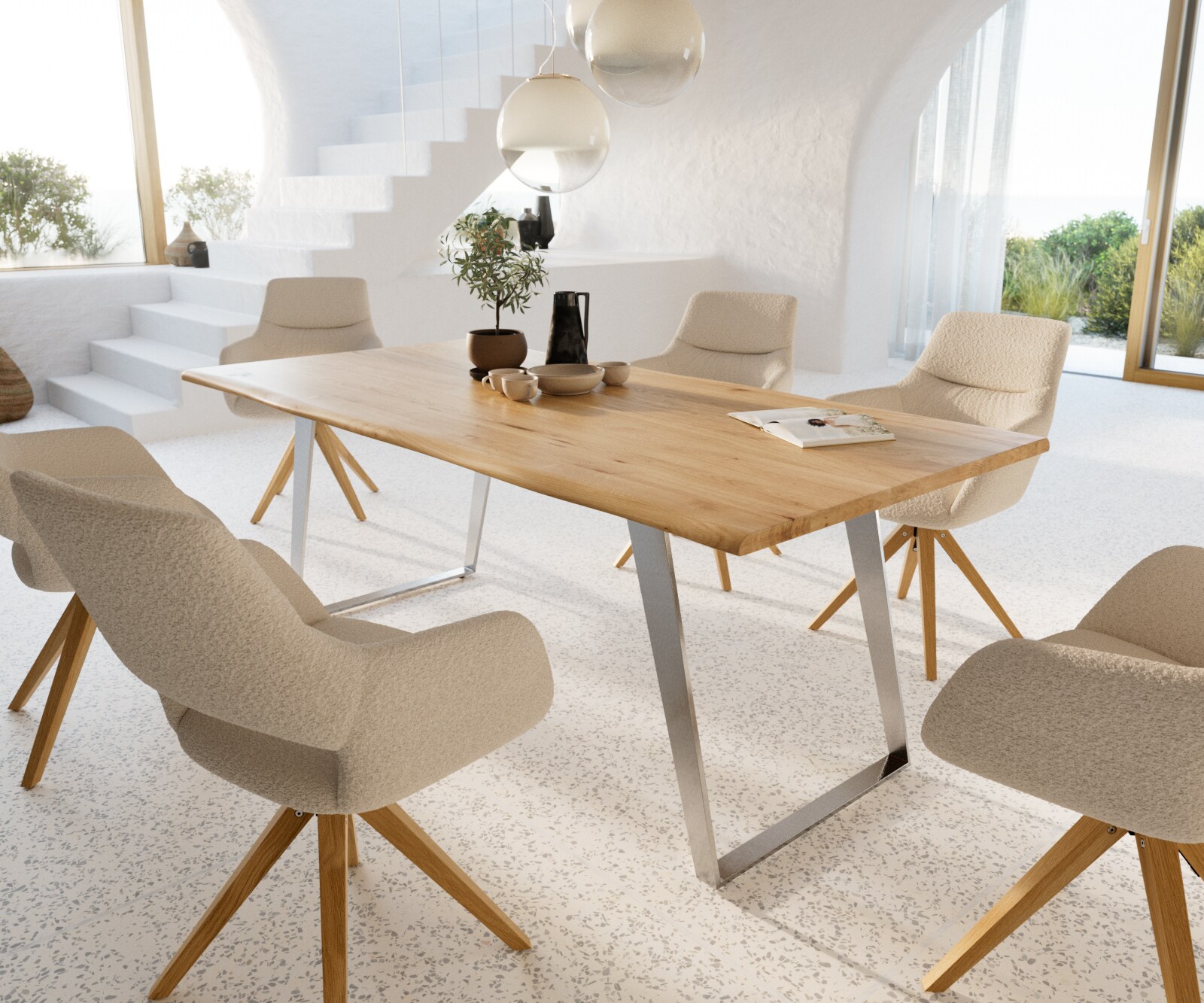 Stół do jadalni Edge 200x100x2,5-3 cm dąb naturalny stal nierdzewna rama pochylona live-edge 8