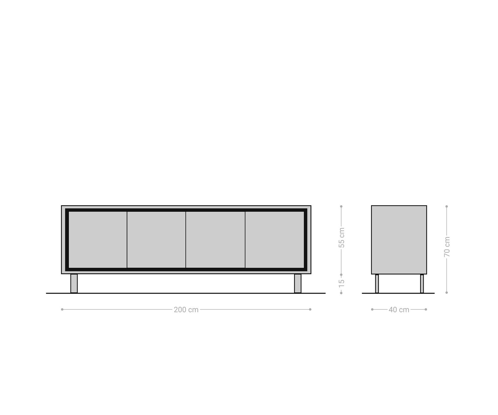 Komoda Stonegrace 200 cm dąb naturalny 4 drzwi nóżki kwadratowe stal nierdzewna szczotkowana 6