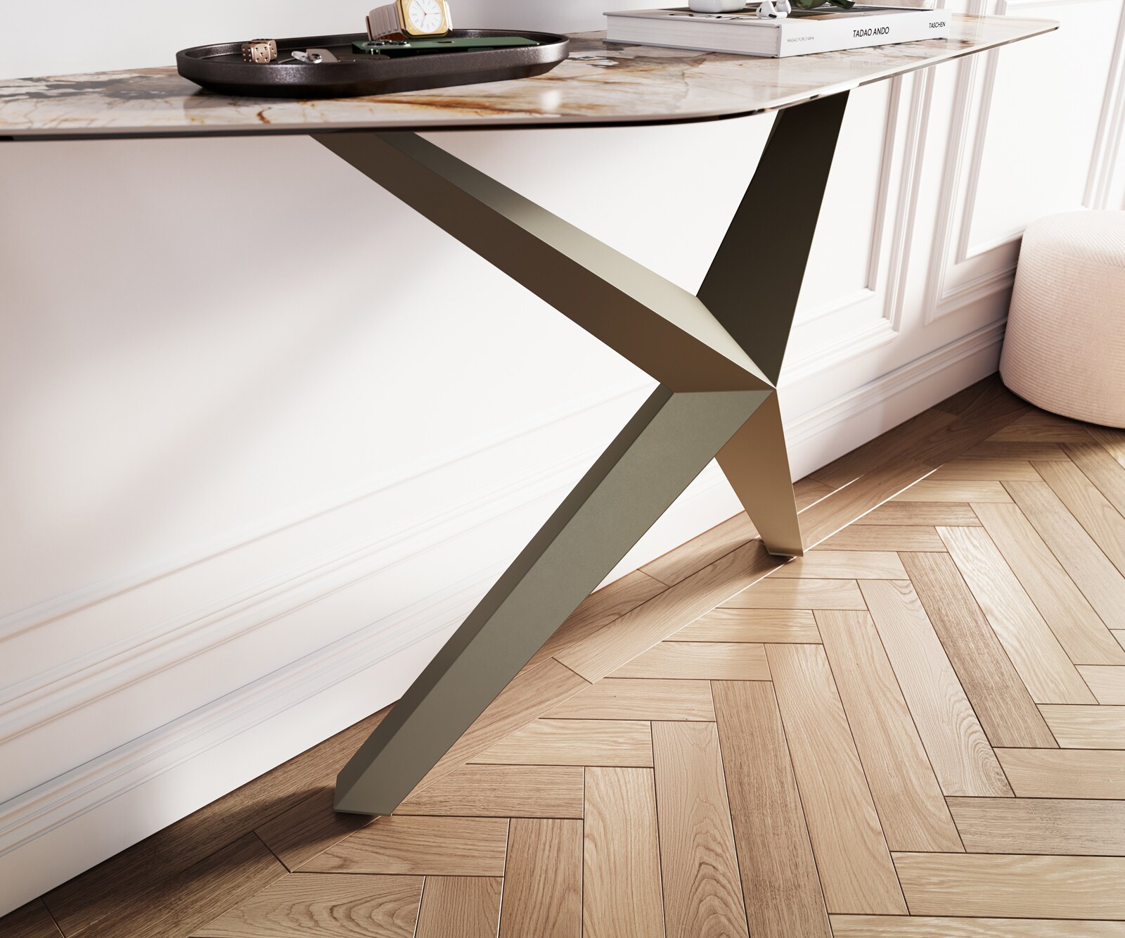 Konsola Edge wielokątna 140x50 cm ceramika Patagonia podstawa Zentharo metal w kolorze tytanu 6
