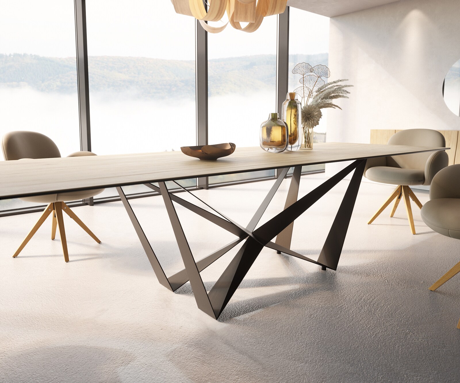 Stół do jadalni Edge 300x100cm ceramika Laminam® Sabbia kolor dębu rama Spider metal czarna 5