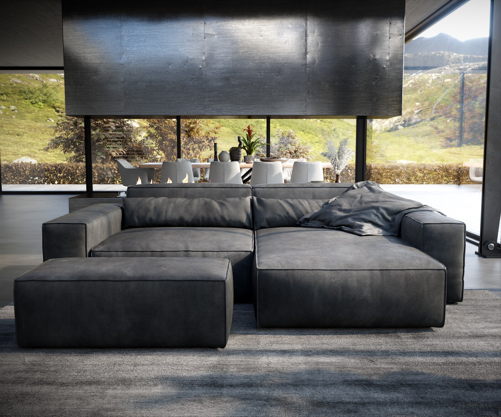 Sofa narożna Sirpio XL 270x170cm skóra ekologiczna antracyt vintage szezlong z możliwością zmiennego ustawienia z pufem 1