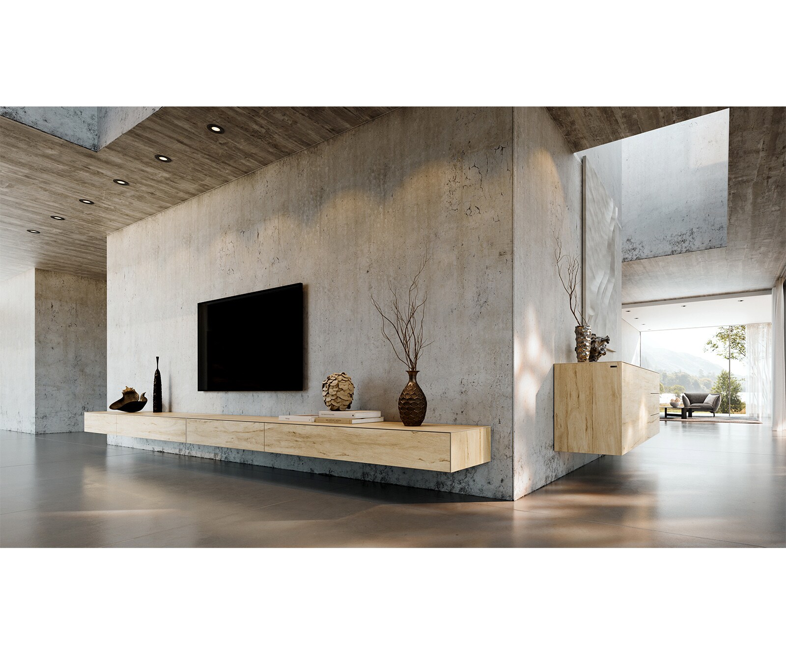 Szafka RTV Cuor 150 cm ceramika Laminam® Sabbia (kolor dębu) 1 klapa 1 szuflada nóżki akrylowe 6