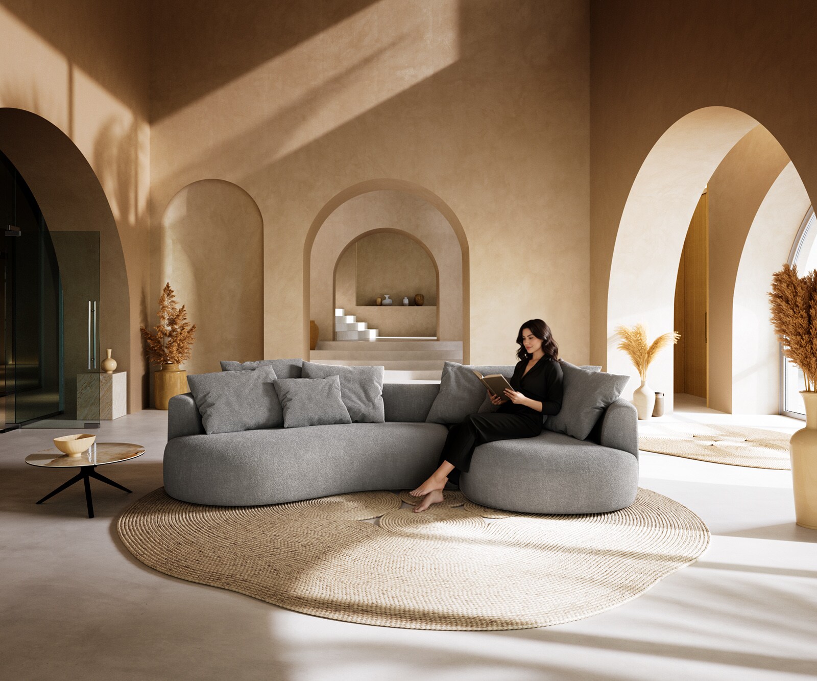 Duża Sofa Edina 330x170 cm miękka tkanina strukturalna szara 1