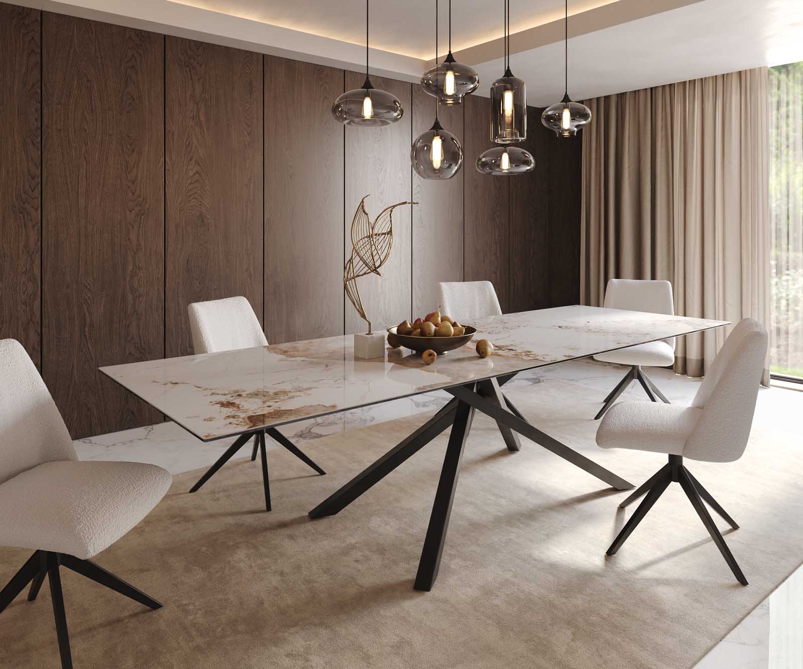 Stół do jadalni Edge 300x100cm ceramika Minas Melange biało-beżowy rama Cross czarna