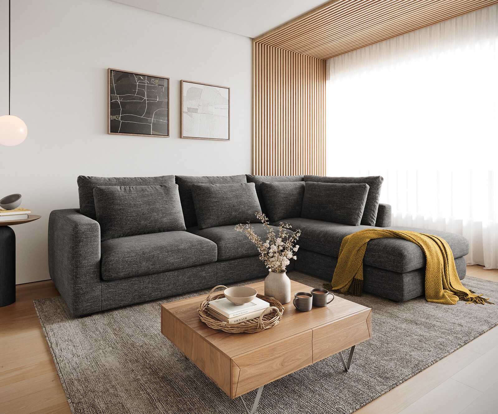 Sofa narożna Isla 330x225cm szenil antracyt szezlong prawy
