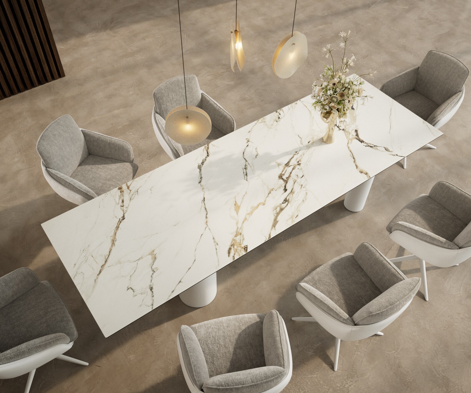 Stół do jadalni Edge 300x100cm ceramika Calacatta Luxe biało-złoto-szary rama Pilier metal biały 3