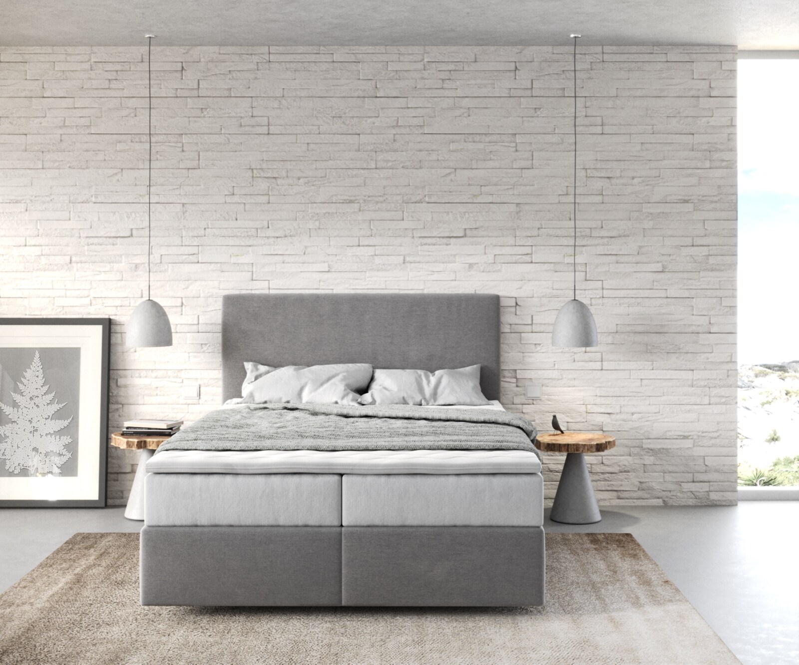 Łóżko kontynentalne Dream-Well 140x200 cm mikrofibra szara z materacem TFK i topperem Visco 1