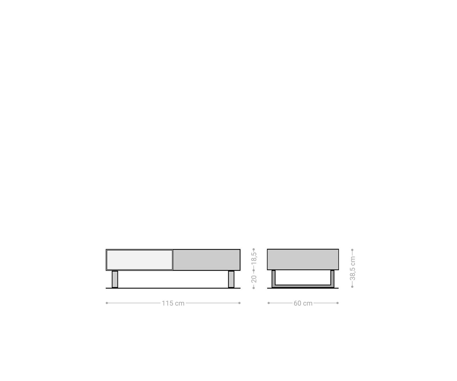 Stolik kawowy New Live-Edge 115x60 cm akacja naturalna 2 szuflady 1 przegroda nóżki płozowe metal czarny 5