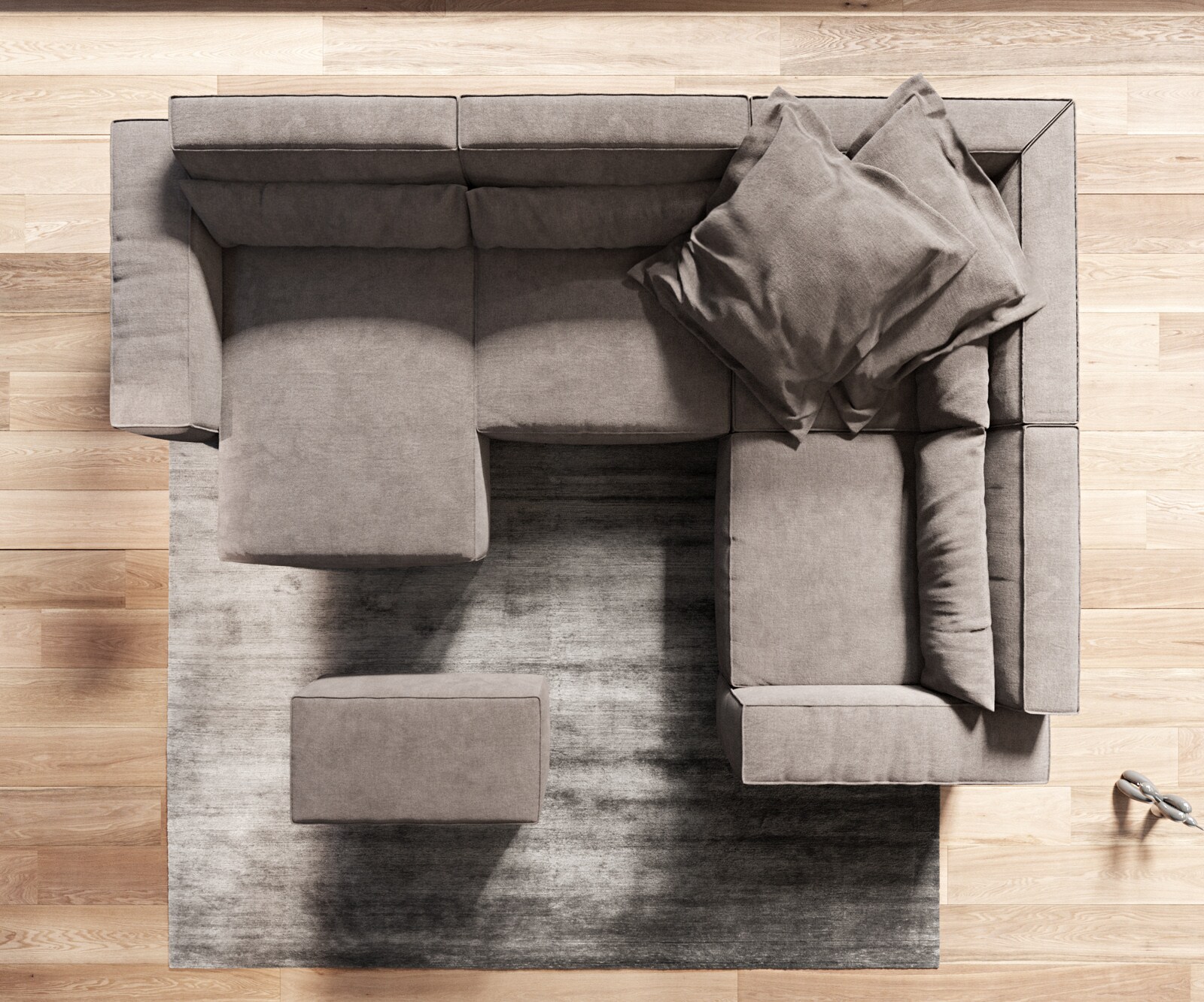 Sofa w kształcie litery U Sirpio 300x210 cm mikrofibra khaki-brązowa szezlong z możliwością obustronnego montażu z pufem 7