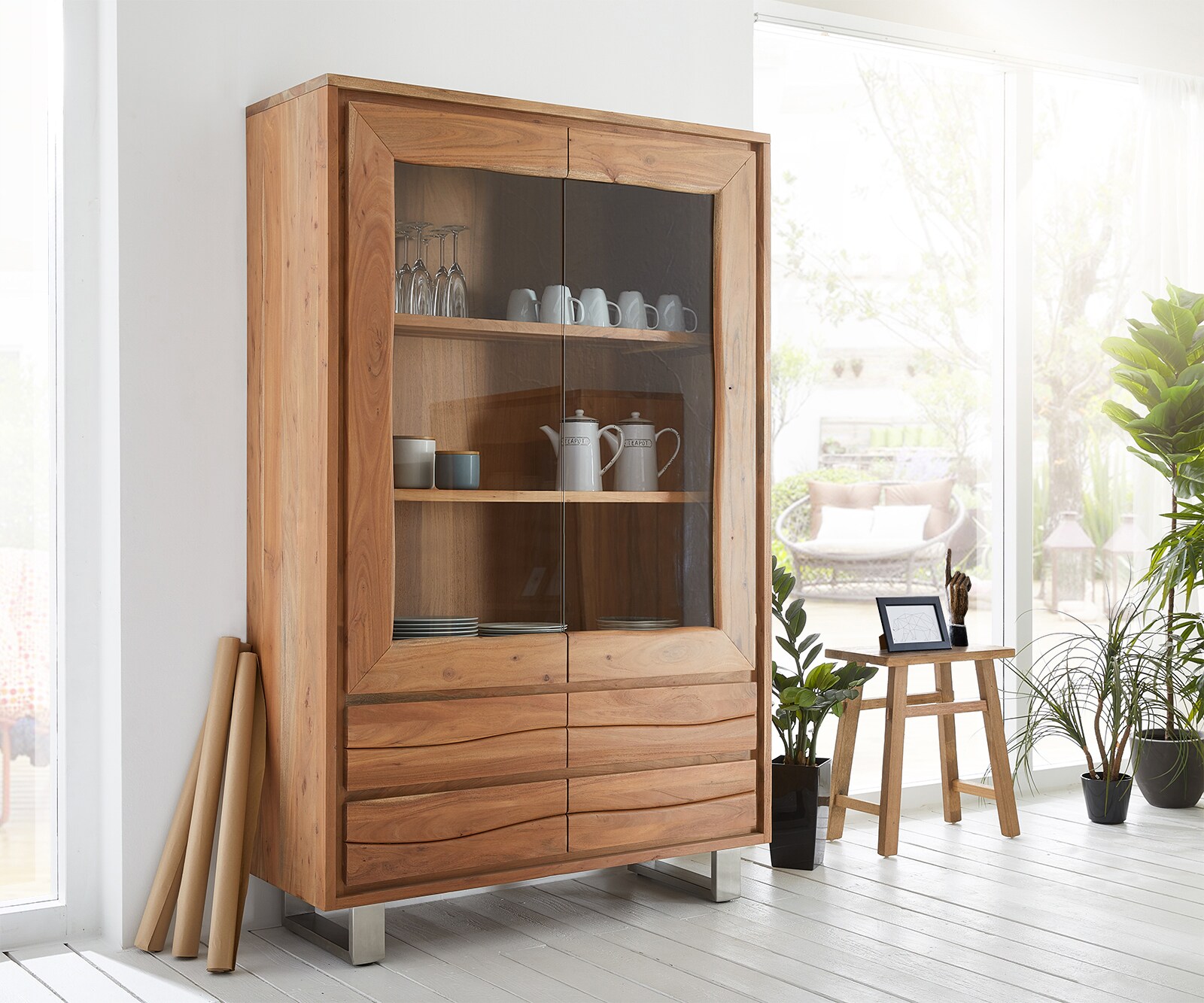Witryna Live-Edge 60x190cm akacja naturalna live-edge 1 drzwi 2 szuflady 4