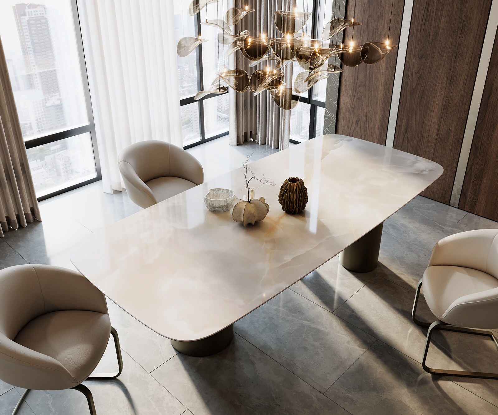 Stół do jadalni Edge kształt beczki 270x120cm ceramika Iris FMG Onice Grigio rama Troa metal kolor tytanowy 2