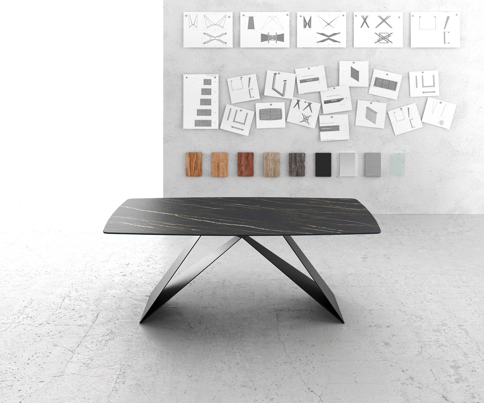 Stół do jadalni Edge kształt beczki 200x100cm ceramika Laminam® Noir Desir brązowy rama V czarna 2