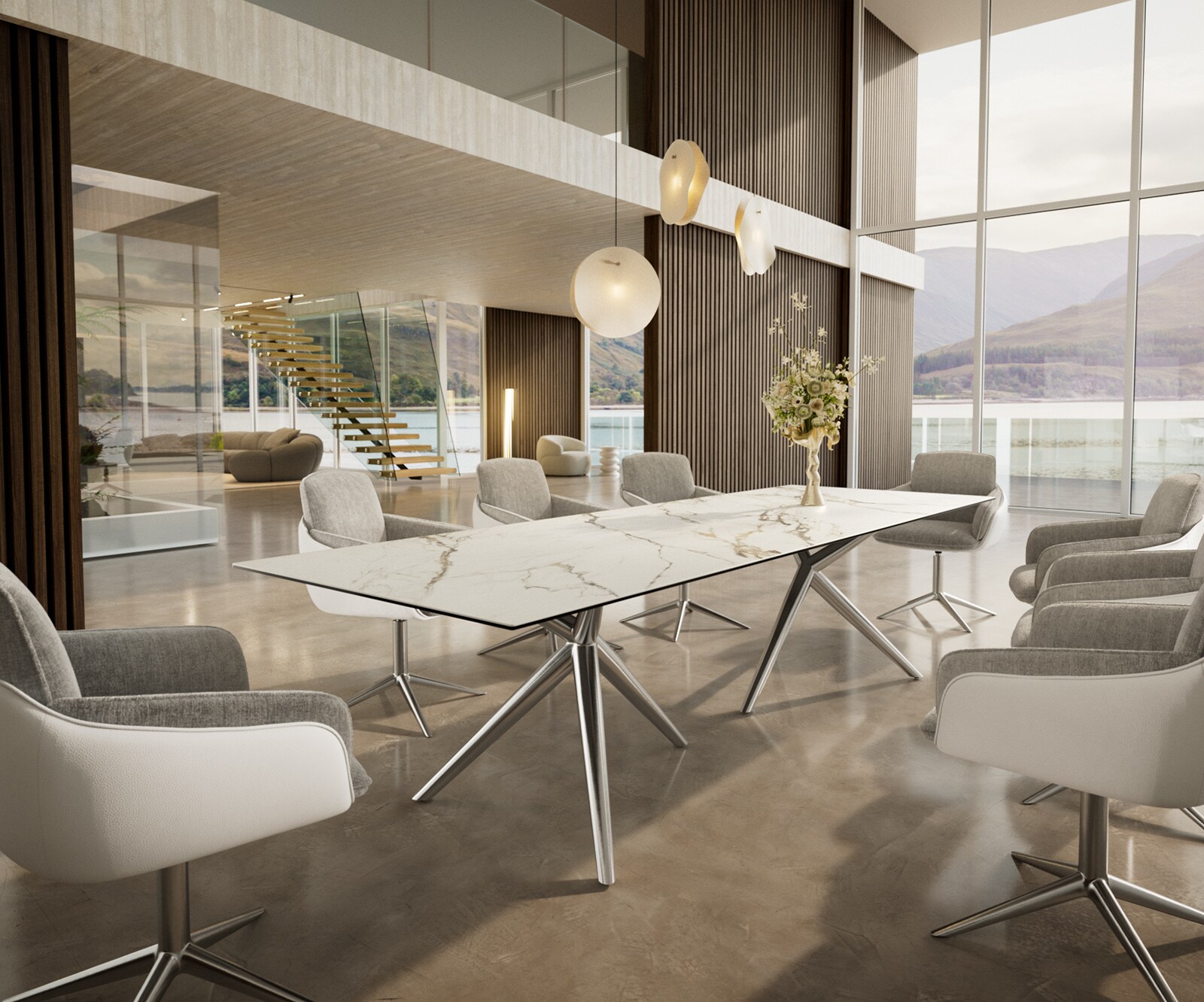 Stół do jadalni Edge 300x100cm ceramika Calacatta Luxe biało-złoto-szary rama Estelar stal nierdzewna 5