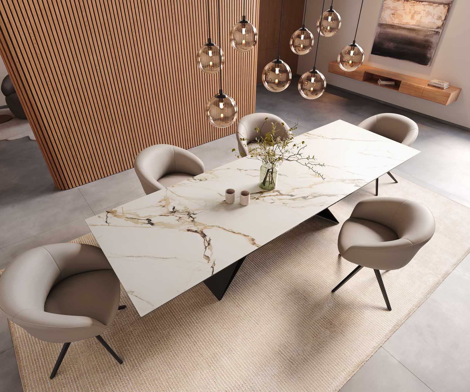 Stół do jadalni Edge 300x100cm ceramika Calacatta Luxe biało-złoto-szary rama V metal czarna 6