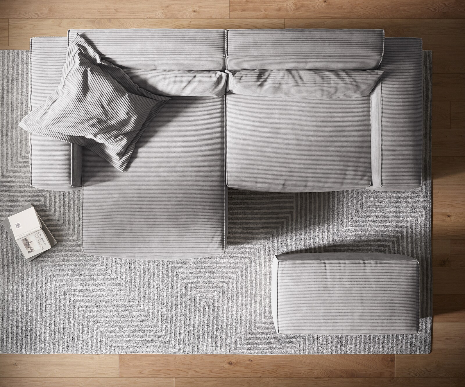 Sofa narożna Sirpio XL 270x170cm sztruks srebrno-szary szezlong z możliwością zmiennego ustawienia z pufem 5