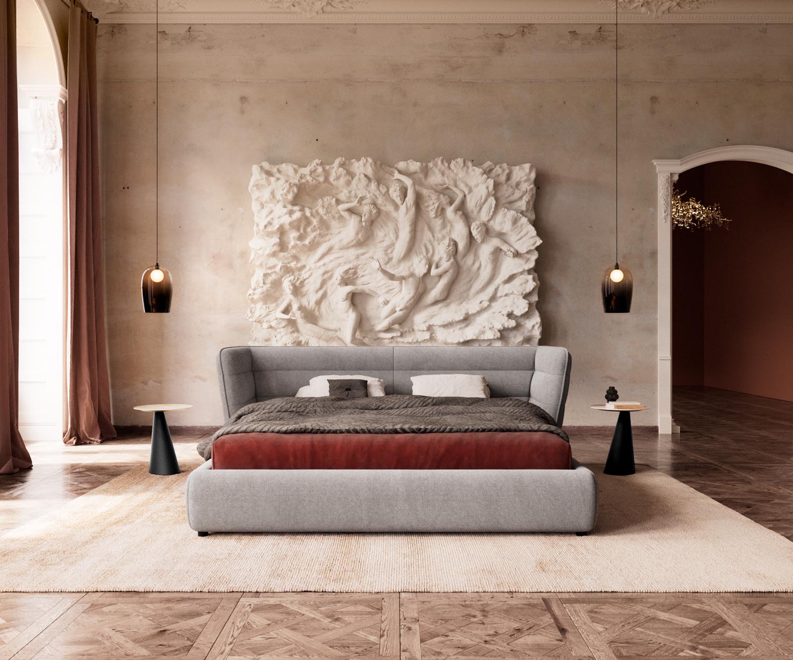 Rama łóżka tapicerowanego Simea 180x200 cm mikrofibra szara 1
