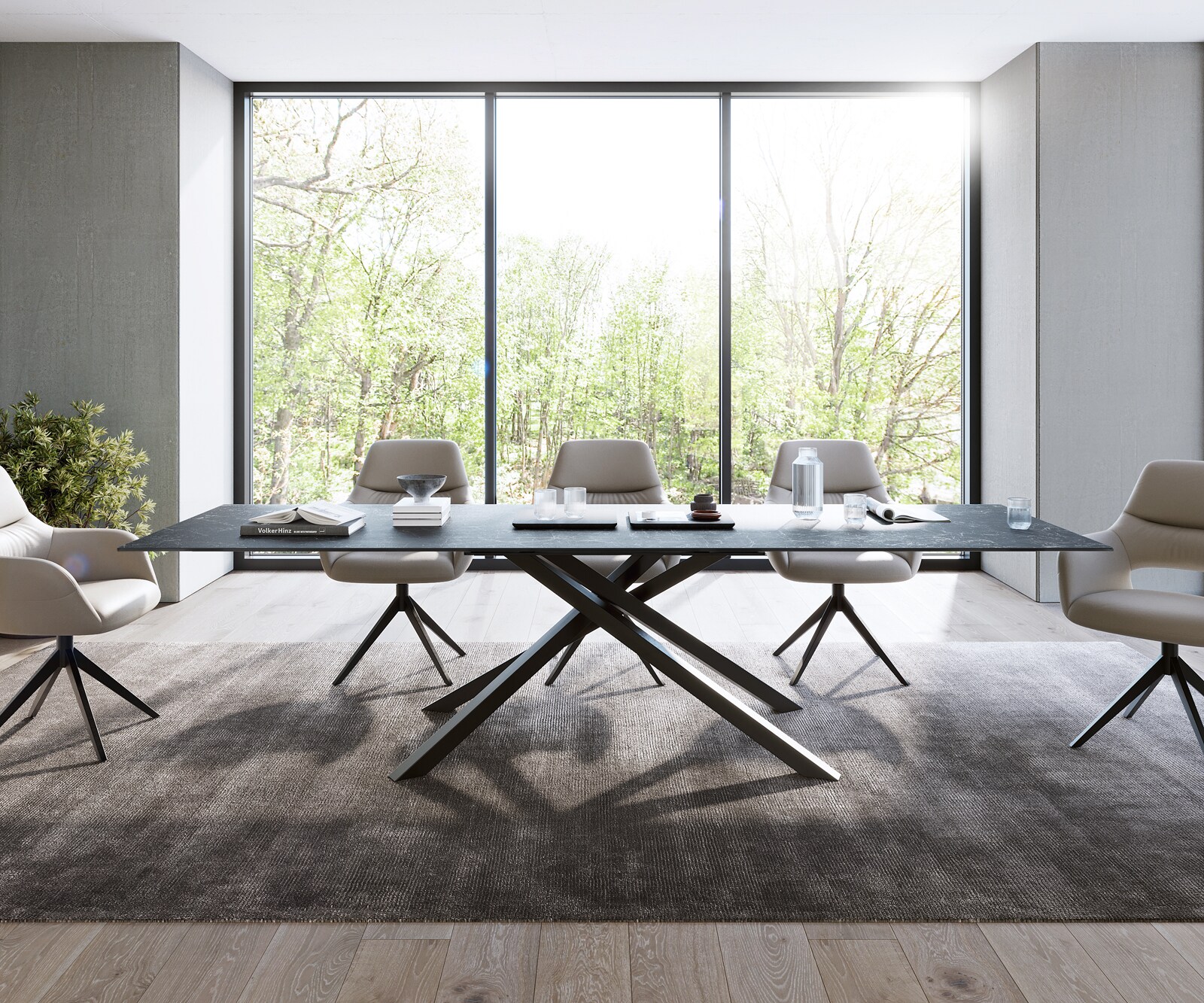 Stół do jadalni Edge 300x100cm ceramika Laminam® Nero Greco antracyt rama Cross czarna 1