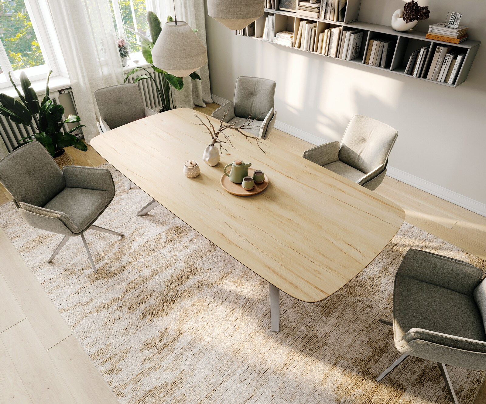 Stół do jadalni Edge w kształcie beczki 260x120 cm ceramika Laminam® Sabbia w kolorze dębu rama Zenthara stal nierdzewna 3
