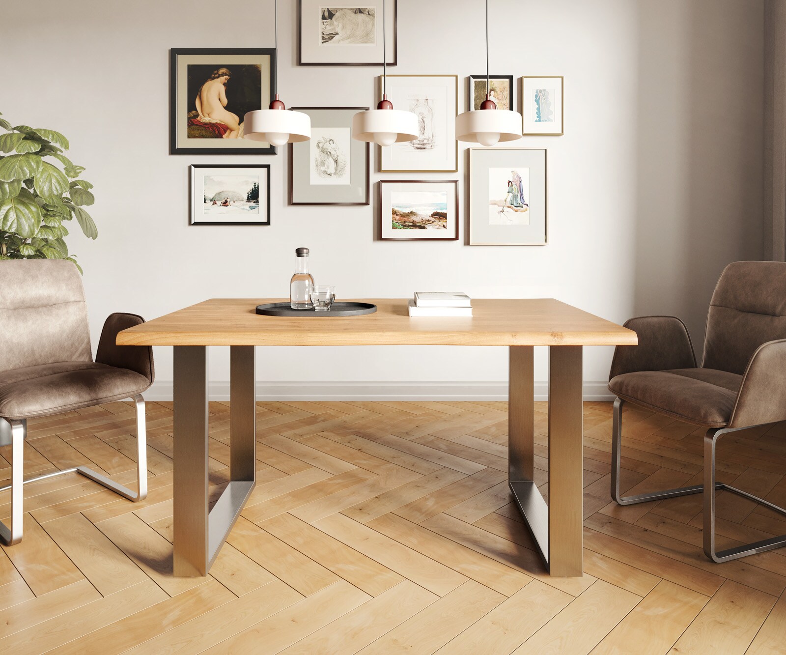 Stół do jadalni Edge 140x90cm akacja naturalna stal nierdzewna wąska rama live-edge 1