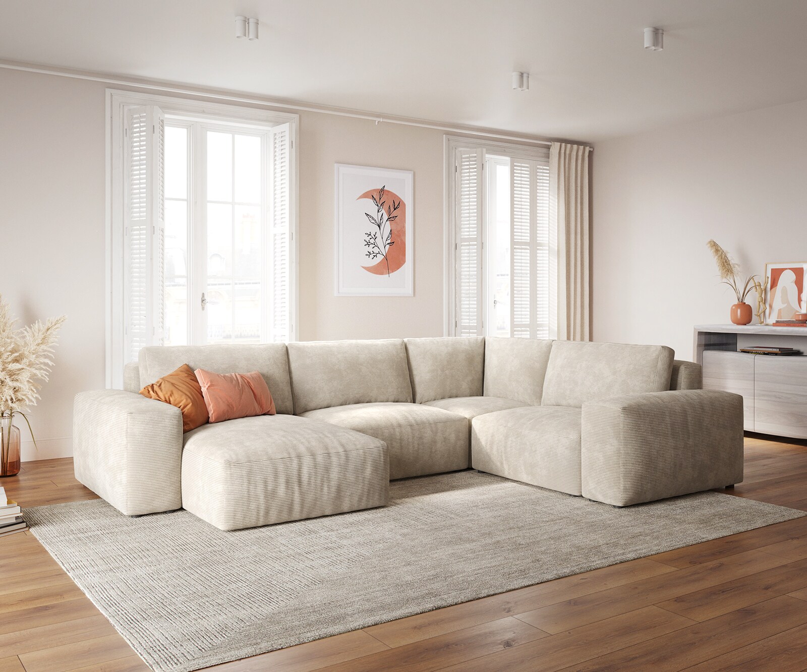Zestaw wypoczynkowy Lanzo XL 360x260cm sztruks beżowy szezlong z możliwością zmiennego ustawienia 4