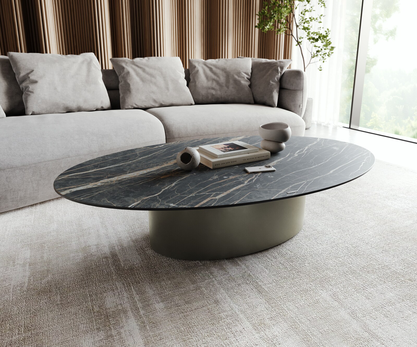 Couchtisch Casilda 150x90 cm Keramik Mittelfuß