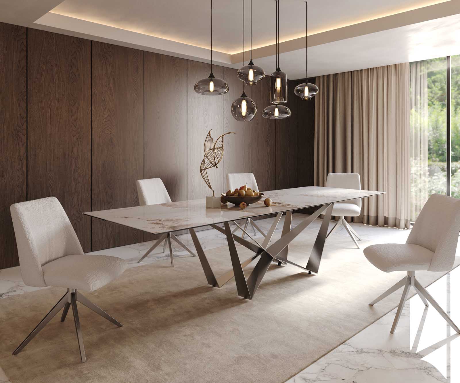 Stół do jadalni Edge 300x100cm ceramika Minas Melange biało-beżowy rama Spider stal nierdzewna 8