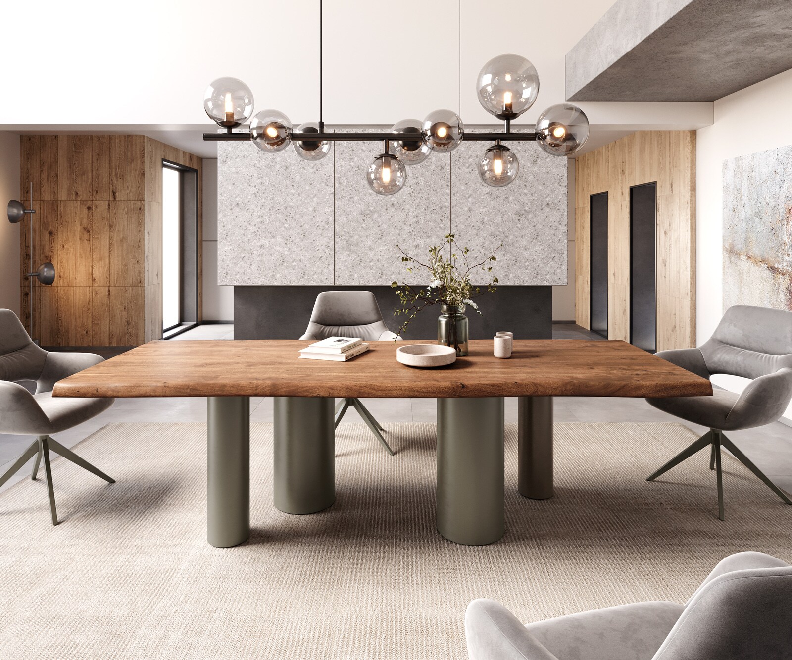 Stół do jadalni Edge 260x100 cm XL akacja brązowa rama Pilier metal w kolorze tytanu 1