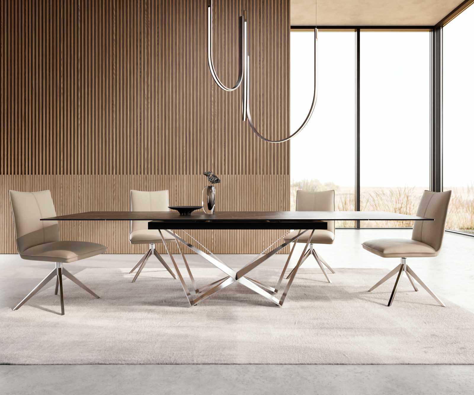 Stół do jadalni Edge 200-300x100 cm ceramika Laminam® Noir Desir brązowy rama Spider stal nierdzewna rozkładany 2