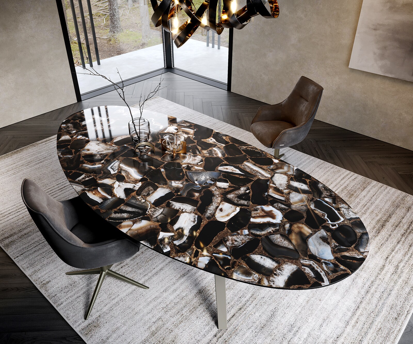 Stół do jadalni Edge owalny 280x130cm ceramika Iris FMG Agatablack rama Zenthara metal kolor tytanowy 2
