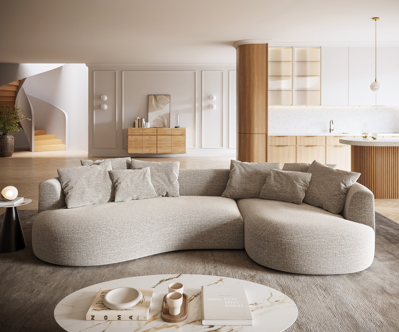 Duża Sofa Edina 330x170 cm miękka tkanina płócienna beżowa 1