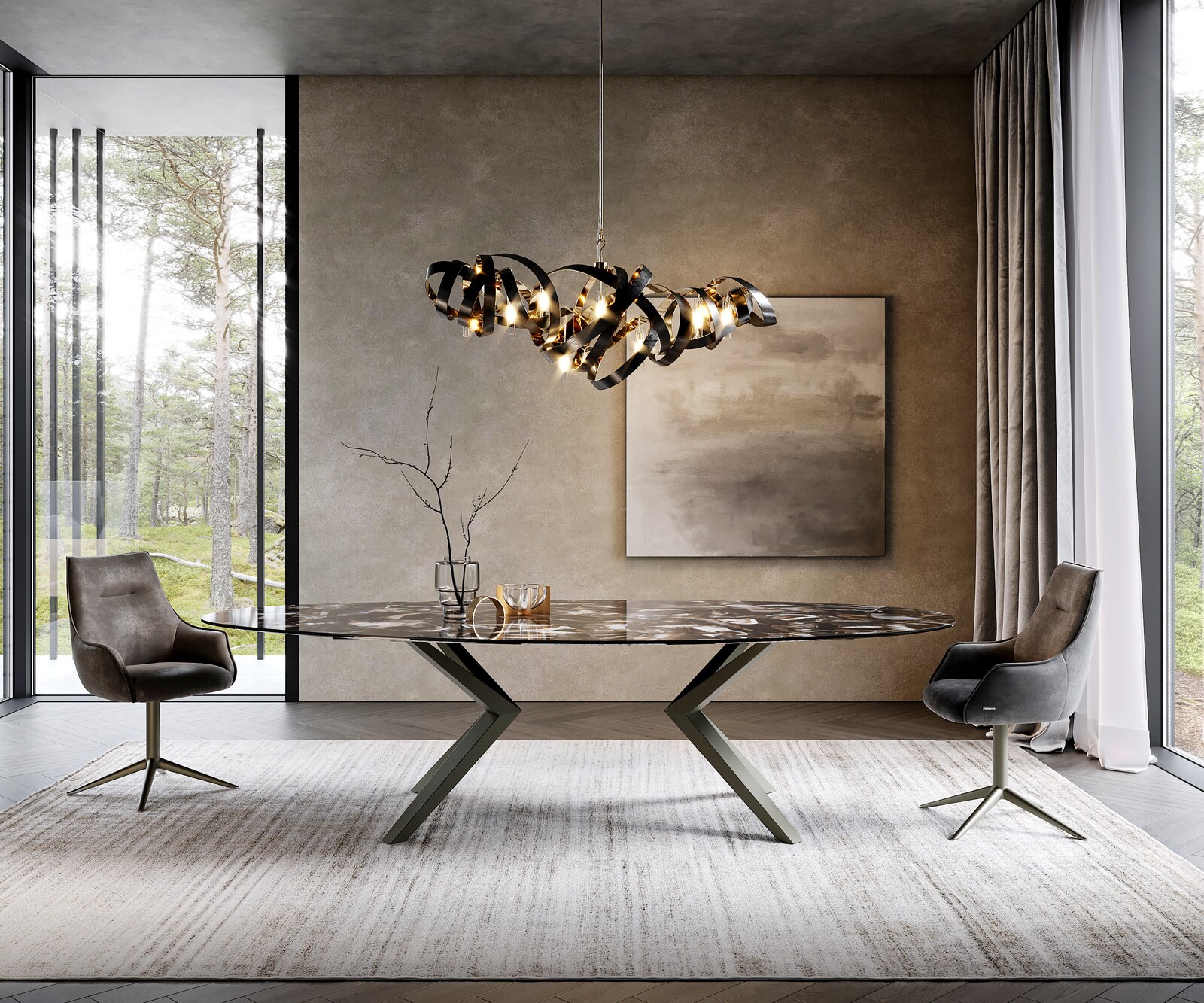 Stół do jadalni Edge owalny 280x130cm ceramika Iris FMG Agatablack rama Zenthara metal kolor tytanowy 1