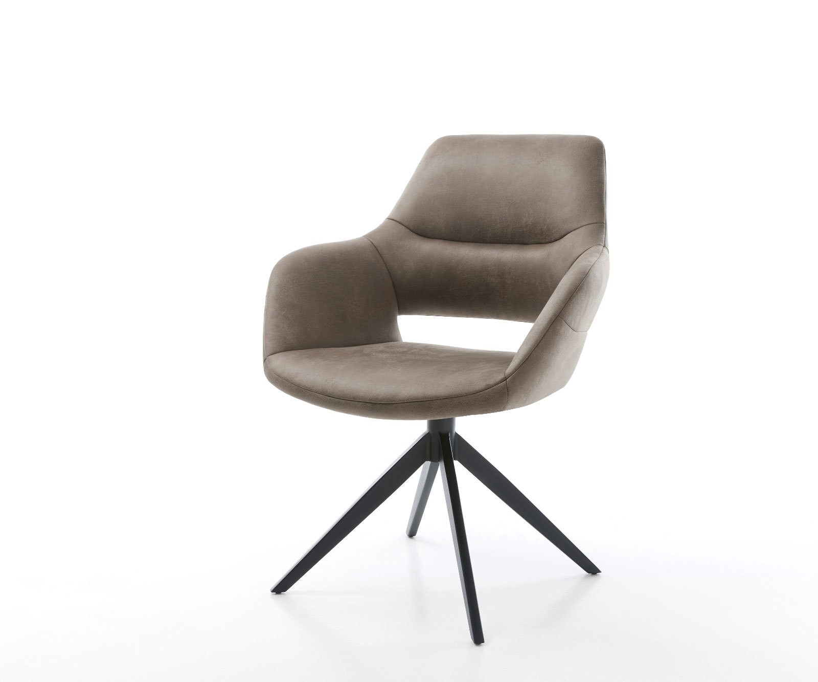 Krzesło do jadalni Yago-Flex z podłokietnikami mikrofibra szaro-brązowa vintage rama krzyżowa szeroka czarna obracane o 360° funkcja kołyski ze sprężynami kieszeniowymi