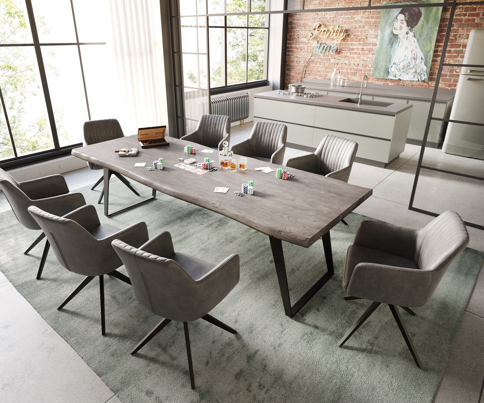 Stół do jadalni Edge 260x100cm XL akacja platynowa metal rama pochylona czarna 4