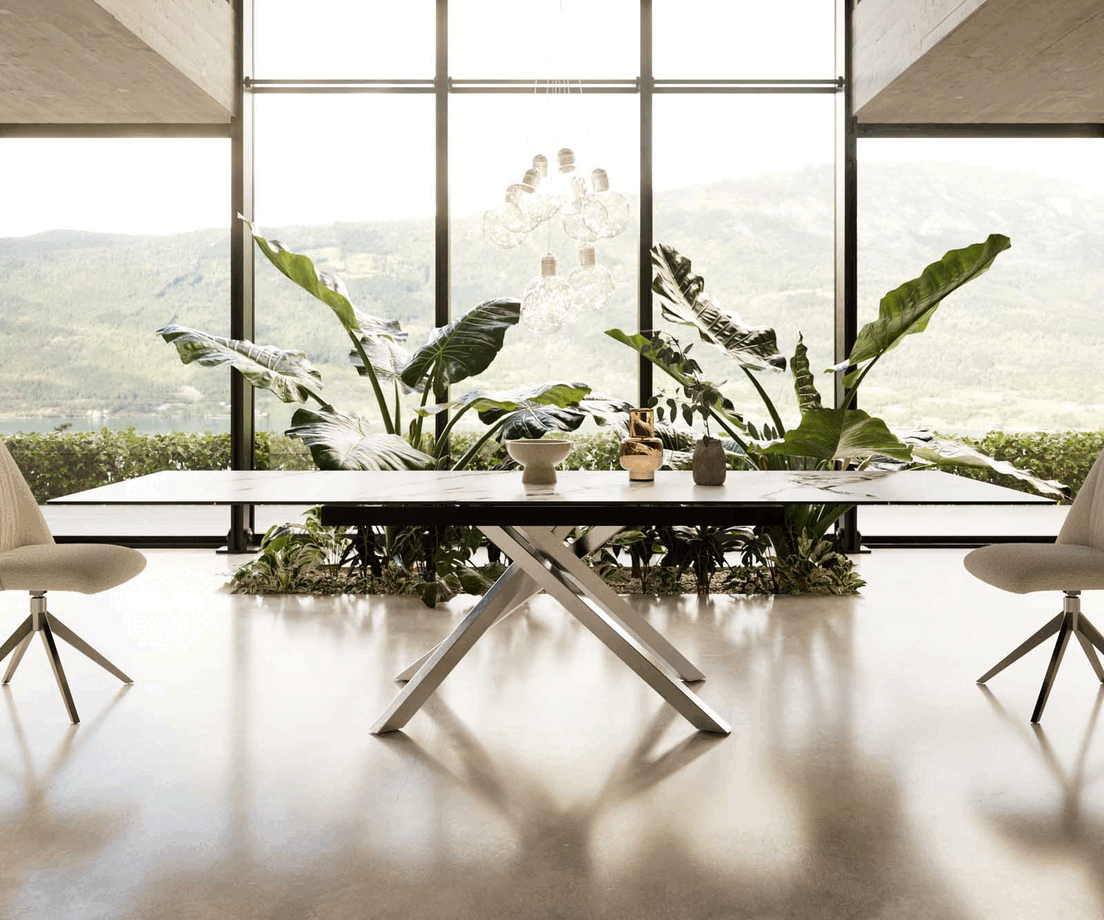 Stół do jadalni Edge 200-300x100 cm ceramika Calacatta Luxe biało-złoto-szary rama Cross stal nierdzewna rozkładany 1