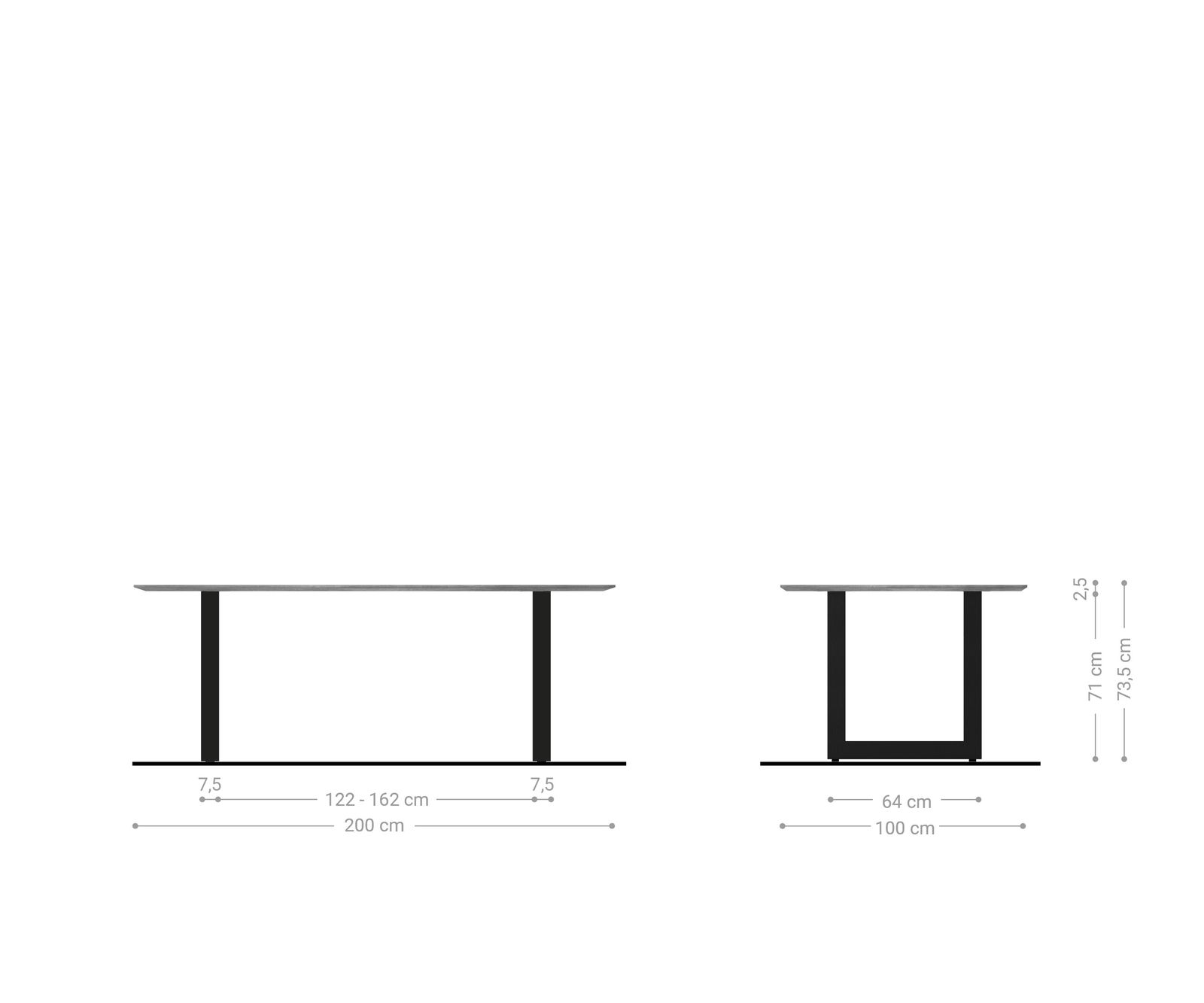 Stół do jadalni Edge kształt beczki 200x100cm akacja naturalna stal nierdzewna szeroka rama krawędź szwajcarska 5