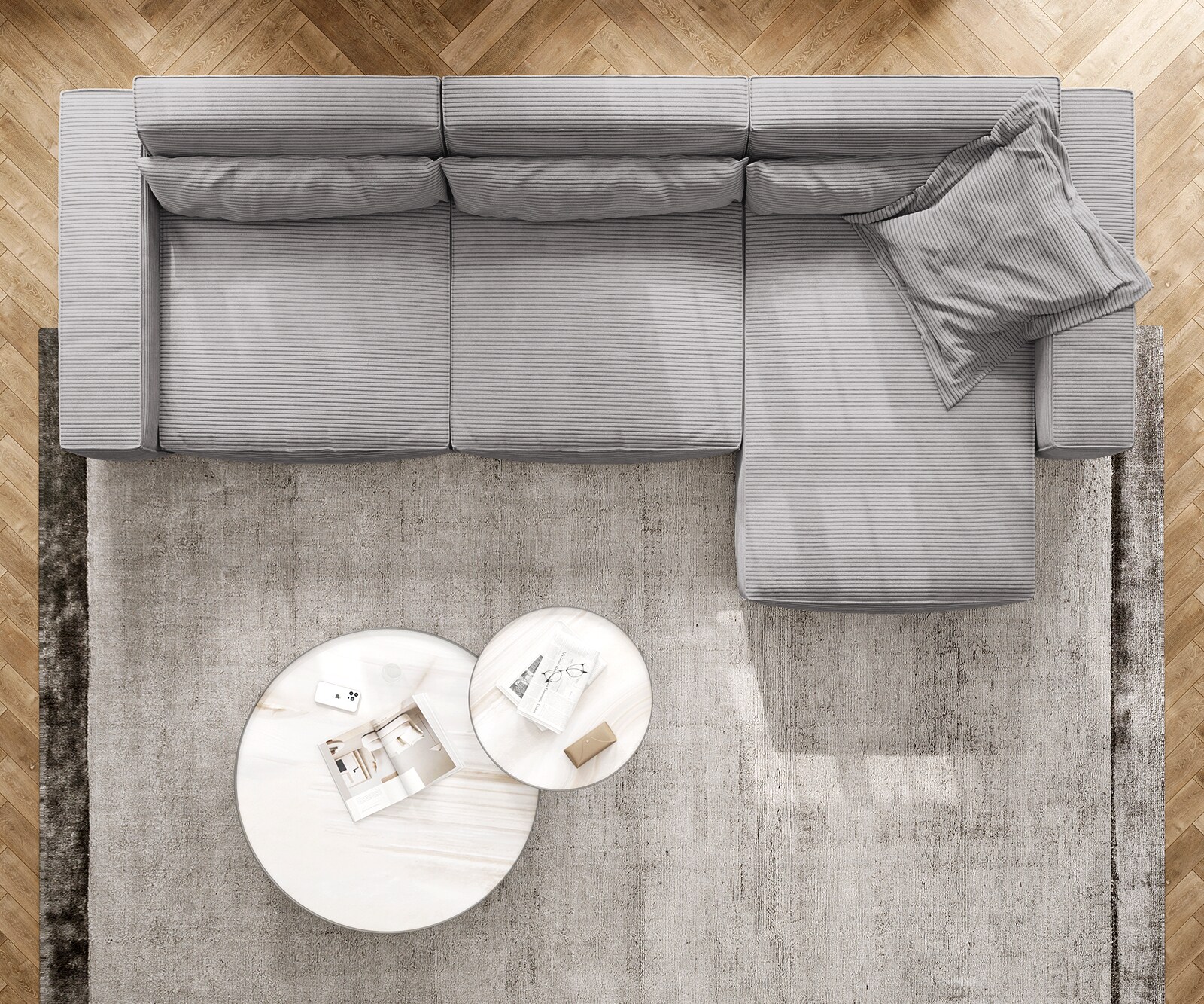 Sofa narożna Sirpio XL 370x170cm sztruks srebrno-szary szezlong z możliwością zmiennego ustawienia 3