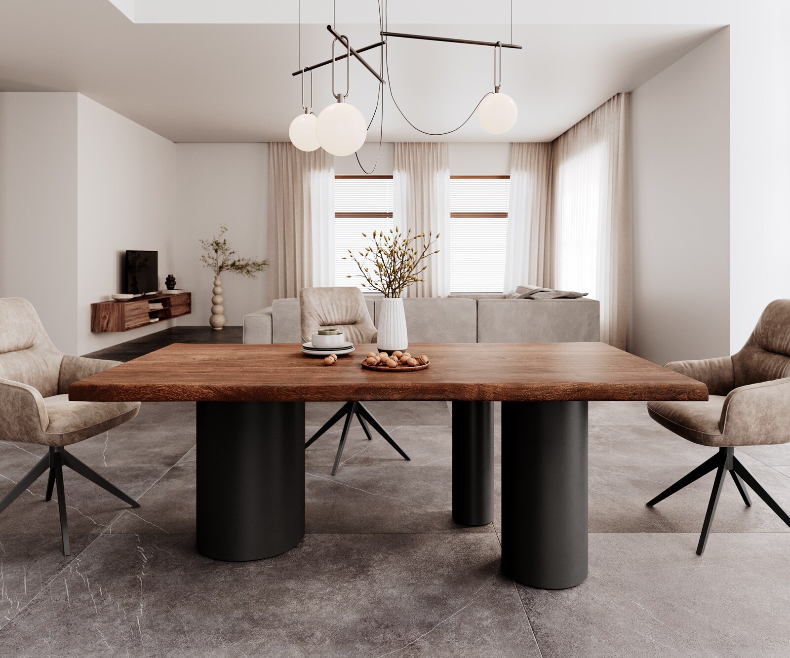 Stół do jadalni Edge 200x100 cm XL akacja brązowa rama rama Troa metal czarna live-edge 1
