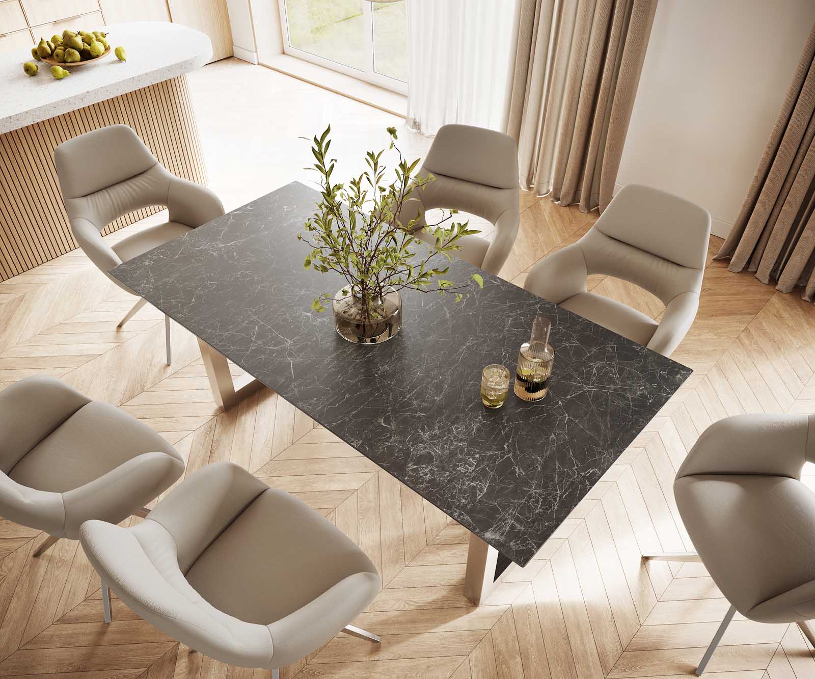 Stół do jadalni Edge 200x100 cm ceramika Laminam® Nero Greco antracyt stal nierdzewna szeroka rama 3