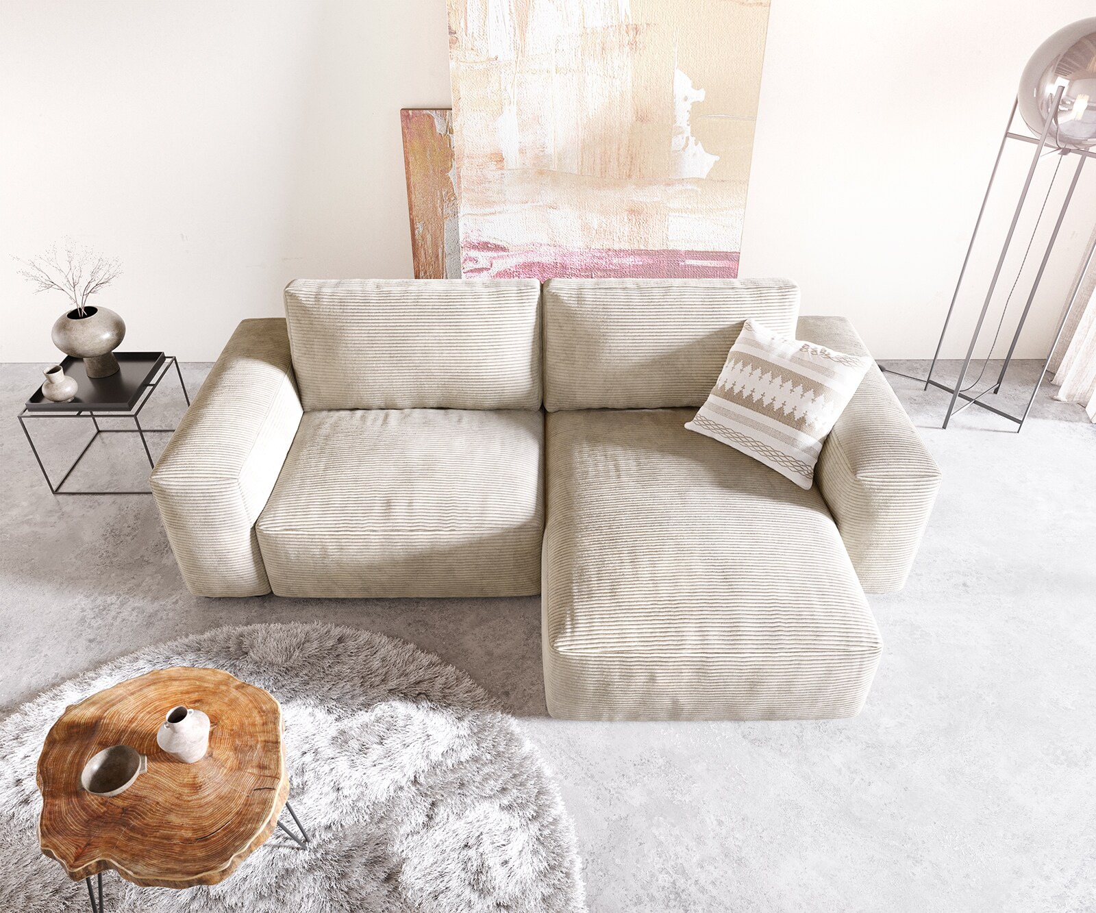 Sofa narożna Lanzo 230x155 cm sztruks beżowy szezlong z możliwością zmiennego montażu 3