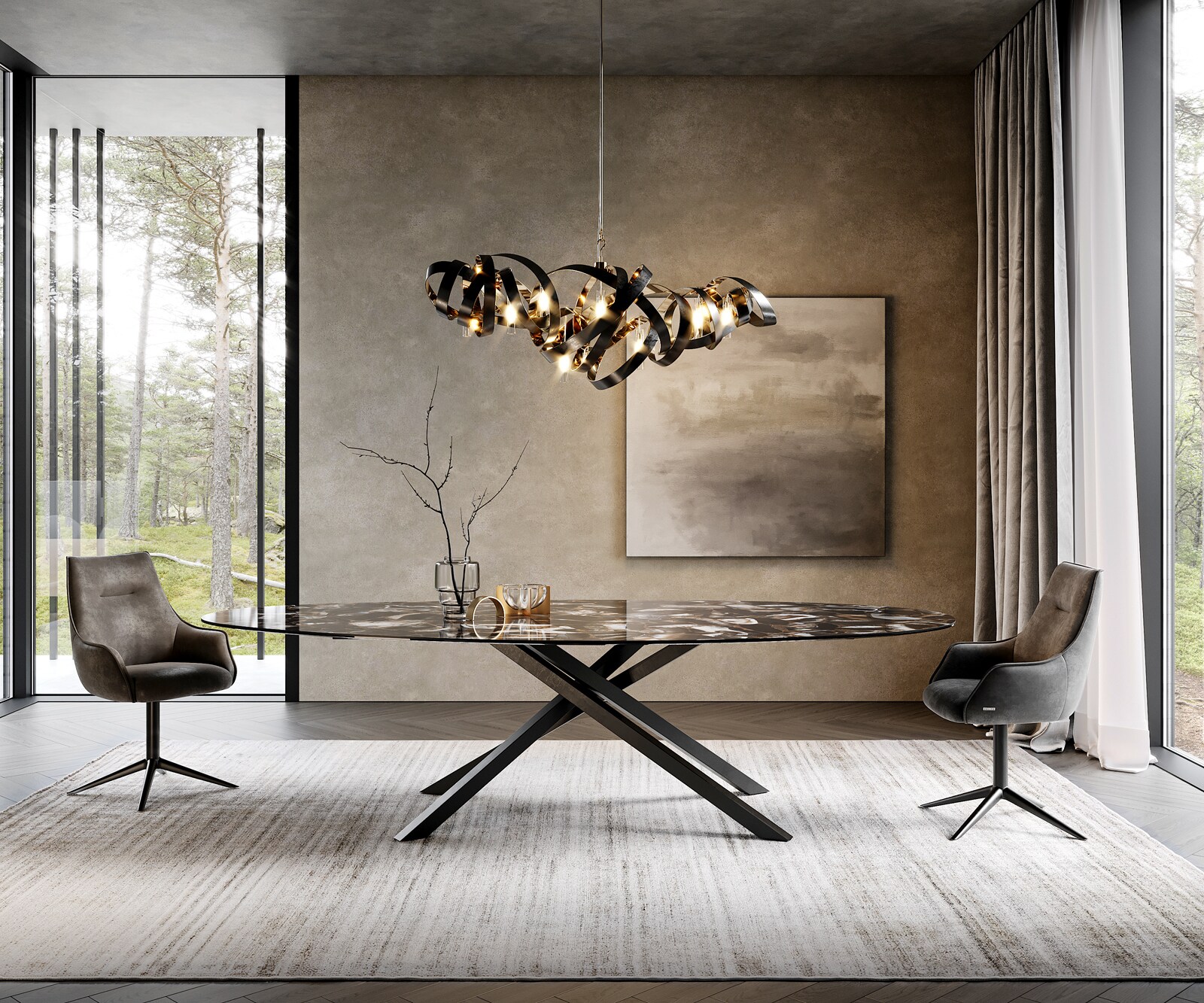 Stół do jadalni Edge owalny 280x130 cm ceramika Iris FMG Agatablack rama Cross czarny 1