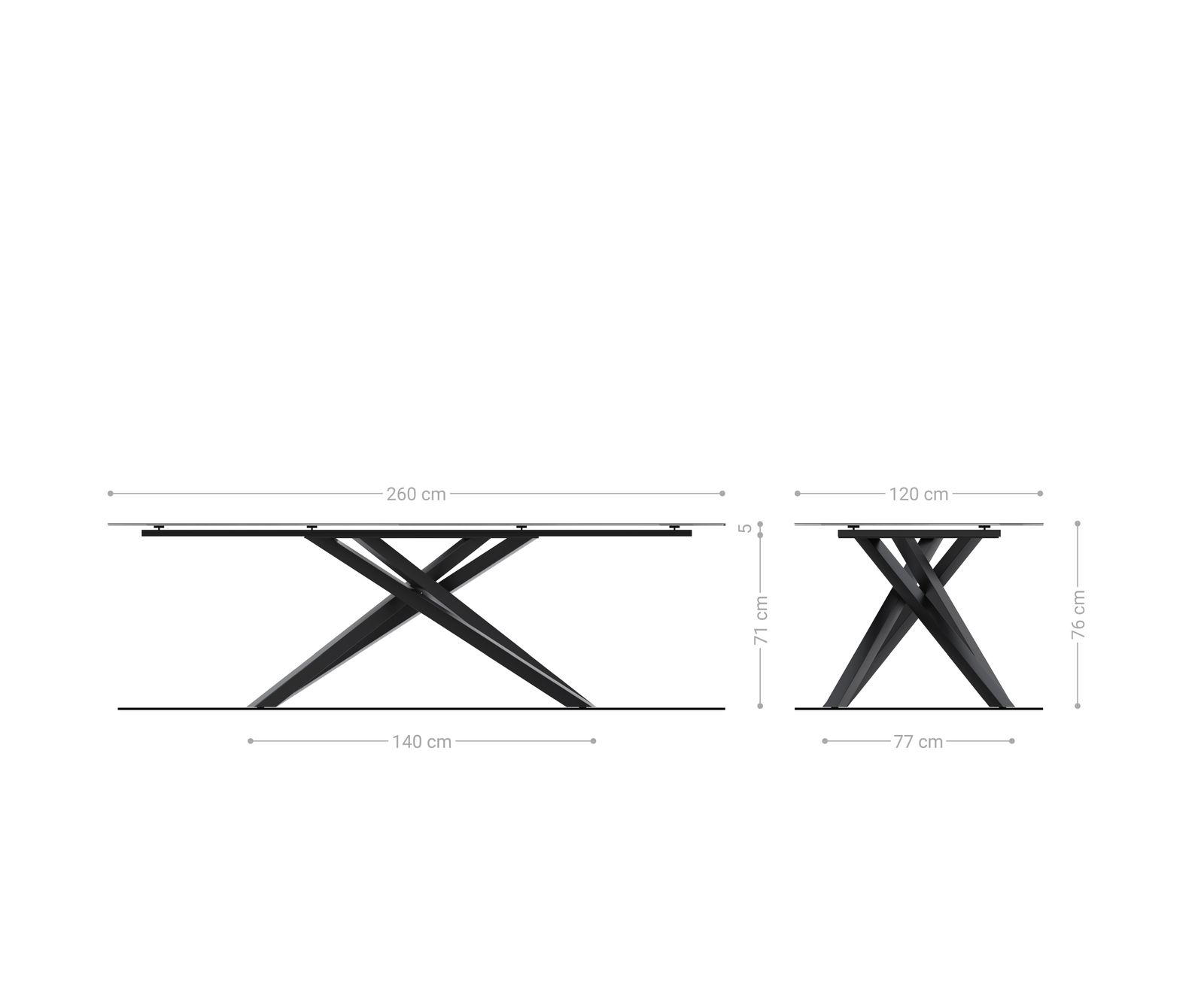Stół do jadalni Edge w kształcie beczki 260x120 cm ceramika Laminam® Nero Greco antracytowa rama Cross stal nierdzewna 6