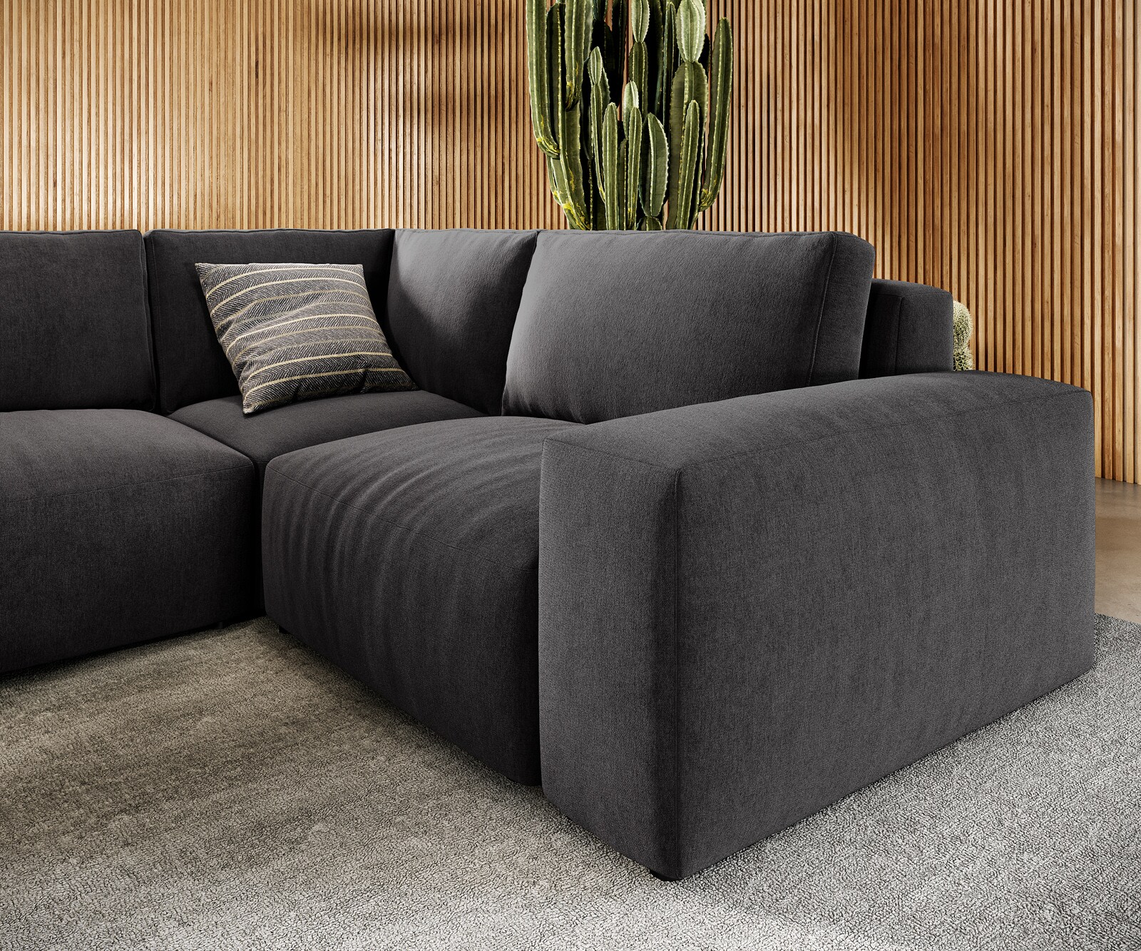 Sofa w kształcie litery U Lanzo 300x210 cm mikrofibra czarna szezlong z możliwością obustronnego montażu z pufem 4