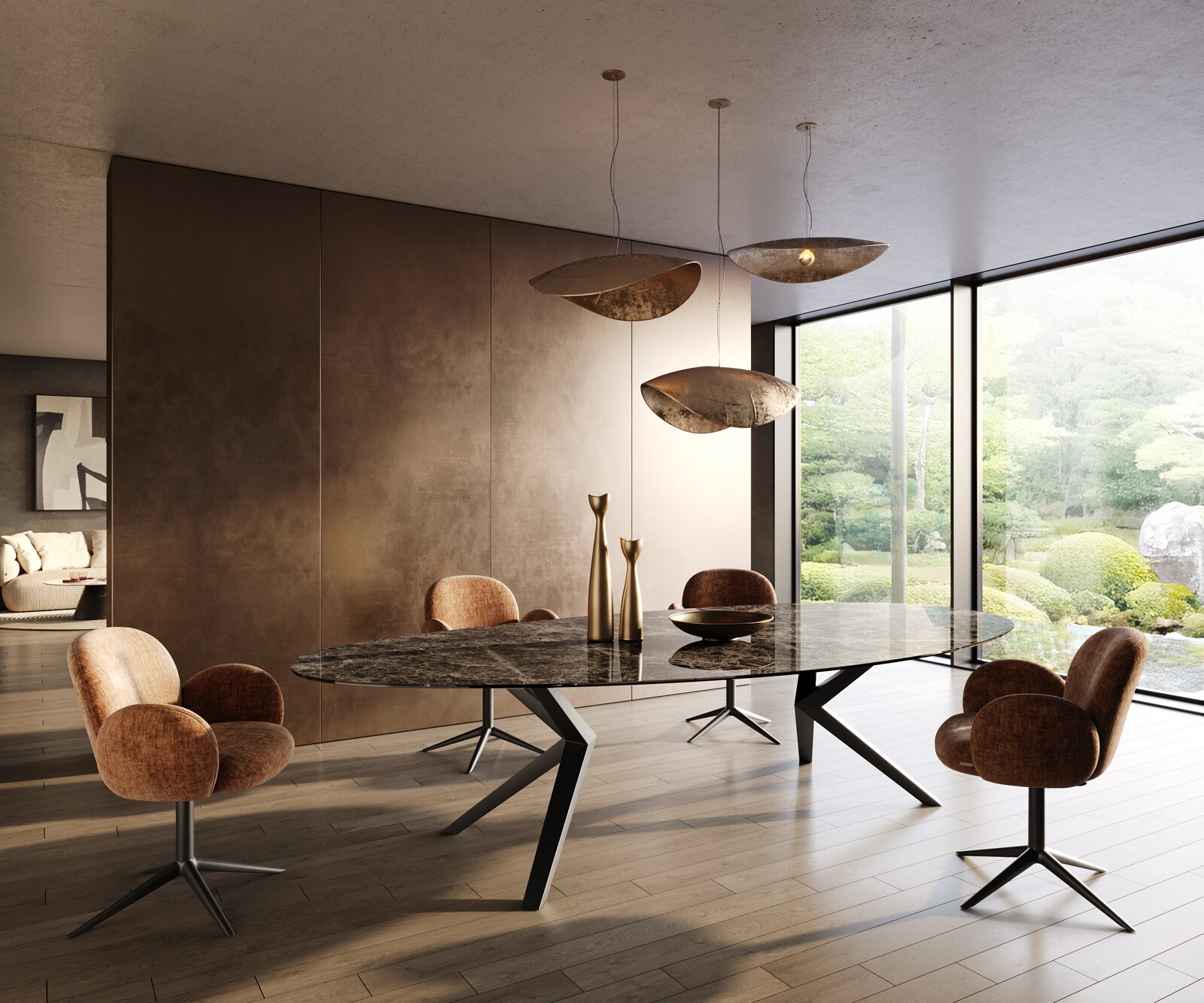Stół do jadalni Edge owalny 315x150cm ceramika Emperador Extra Lucidato ciemnobrązowy rama Zenthara metal czarny 6