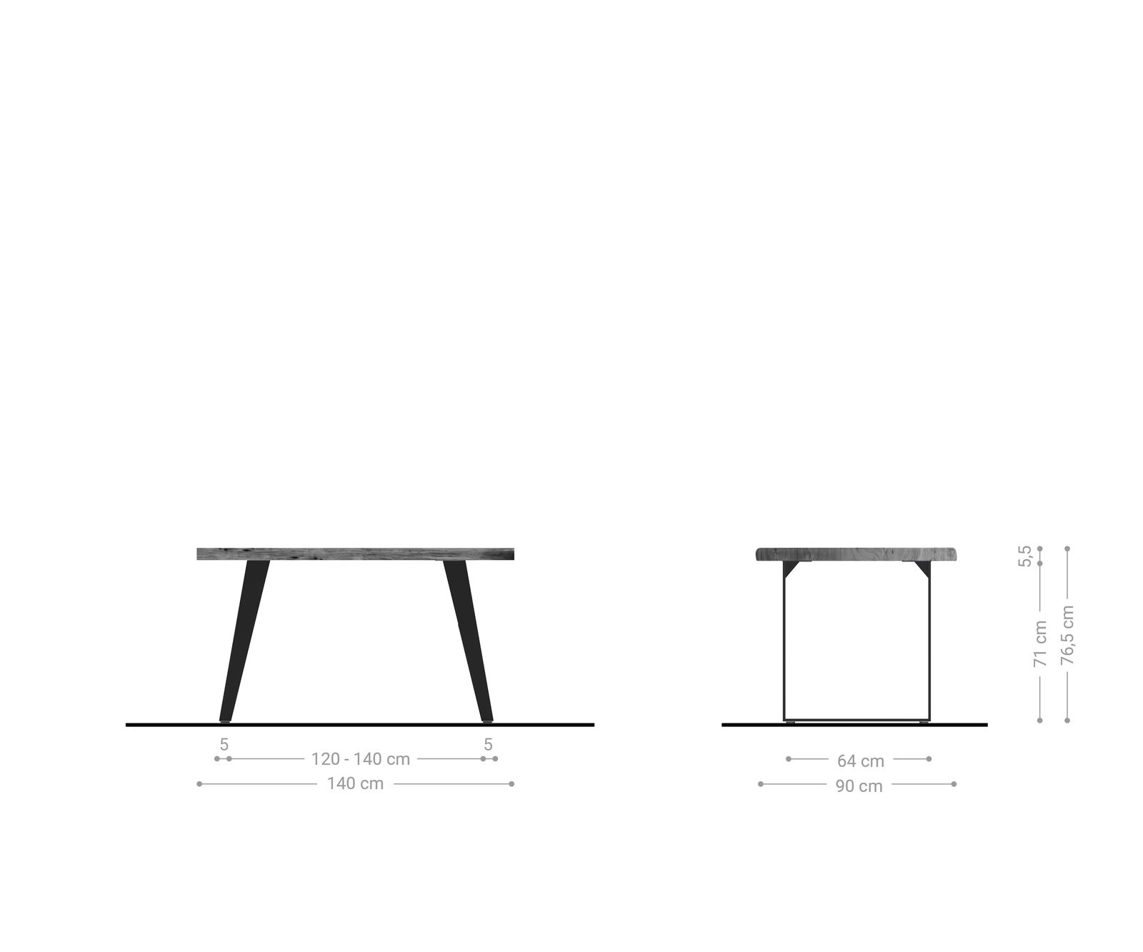 Stół do jadalni Edge 140x90cm XL akacja naturalna metal pochylona rama live-edge 6
