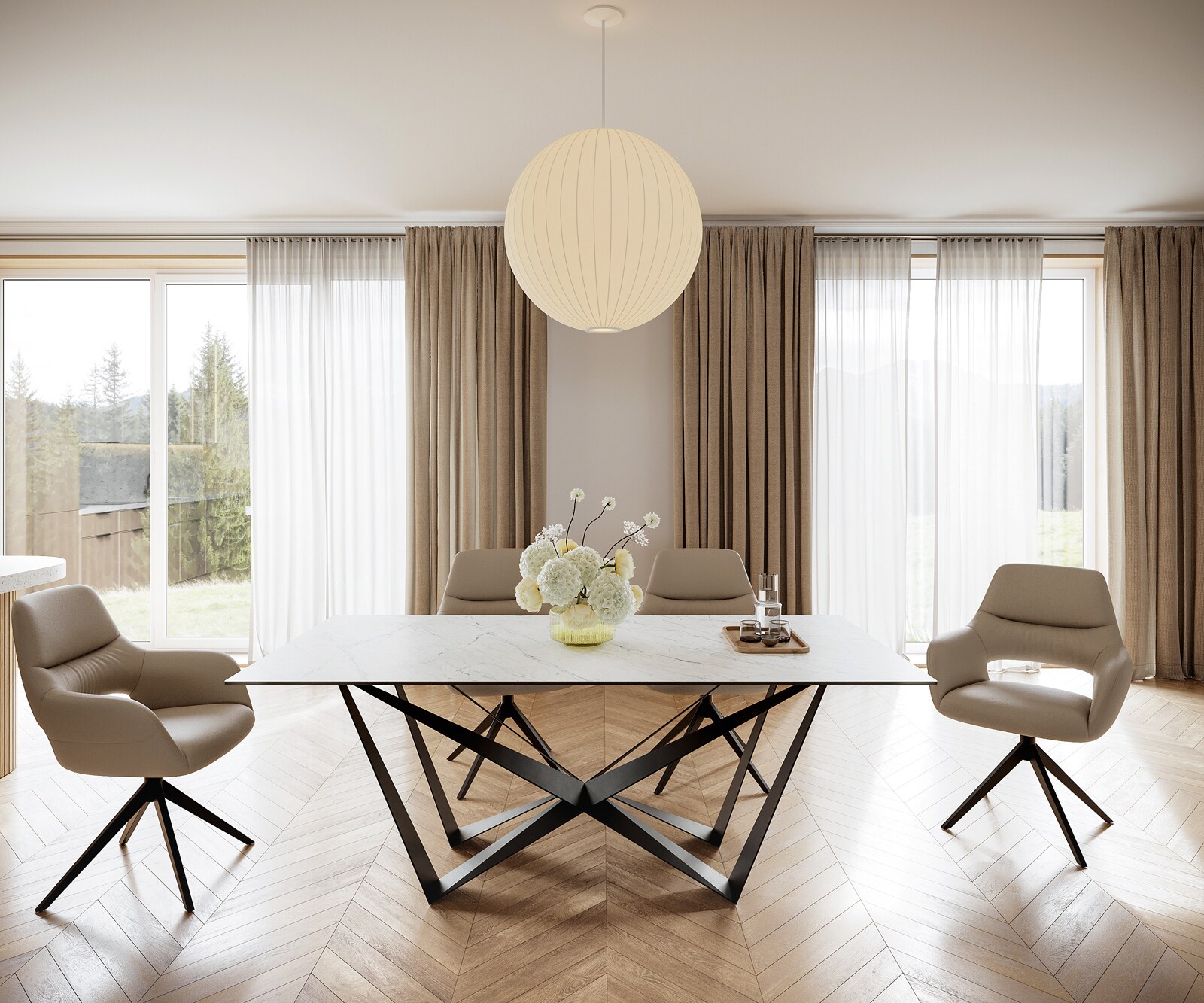 Stół do jadalni Edge 200x100 cm ceramika Laminam® Statuarietto biała rama Spider metal czarna 1