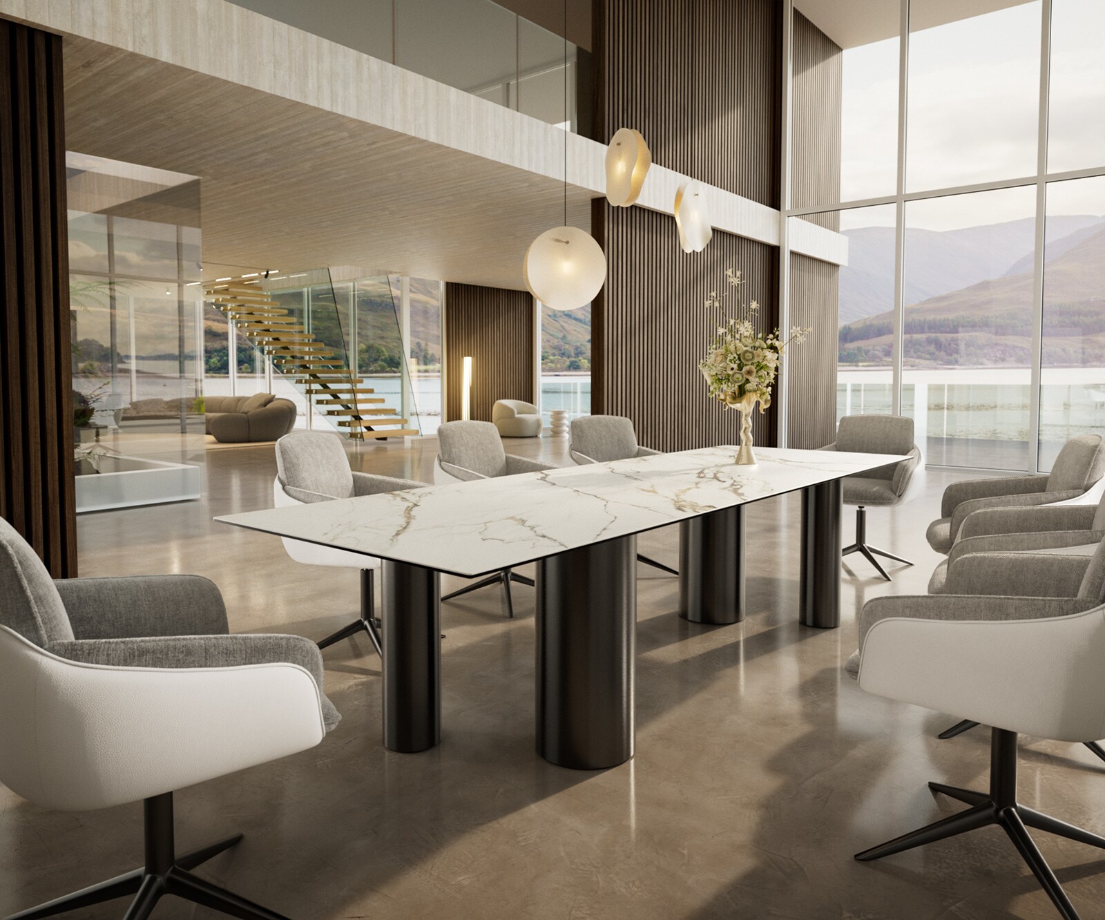Stół do jadalni Edge 300x100cm ceramika Calacatta Luxe biało-złoto-szary rama Pilier stal nierdzewna grafit 6