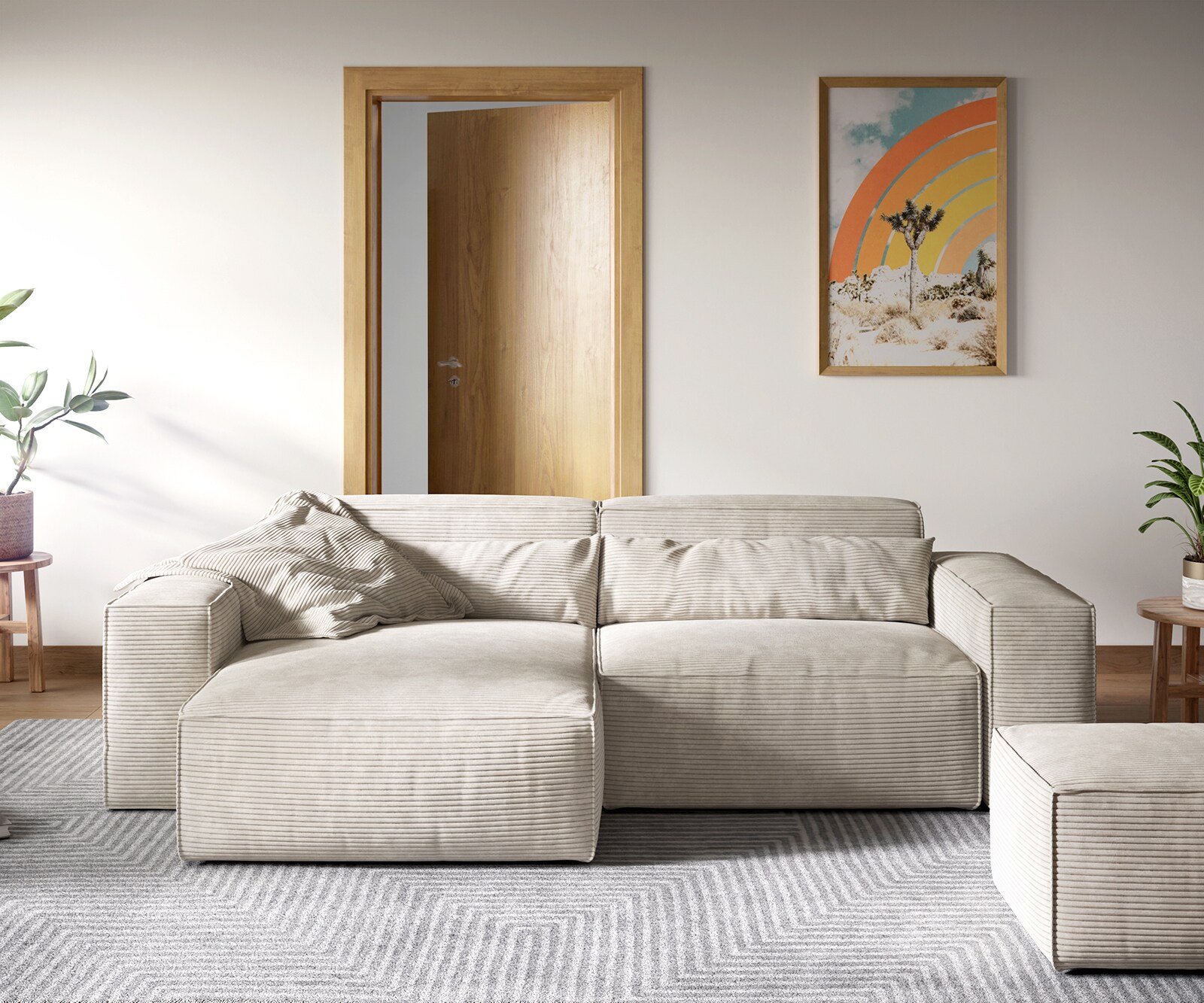 Sofa narożna Sirpio XL 270x170cm sztruks beżowy szezlong z możliwością zmiennego ustawienia z pufem 1