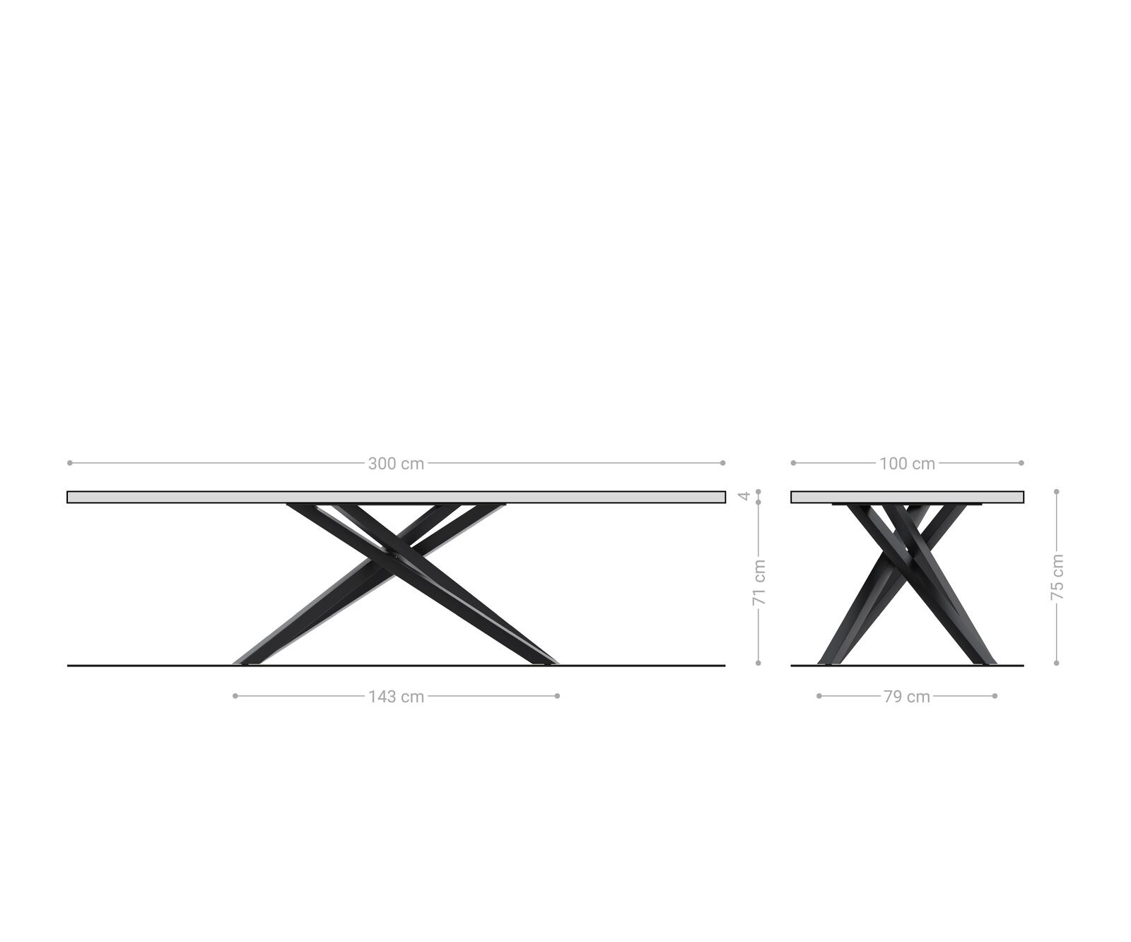 Stół do jadalni Edge 300x100x4cm dąb naturalny rama Cross czarna live-edge 6